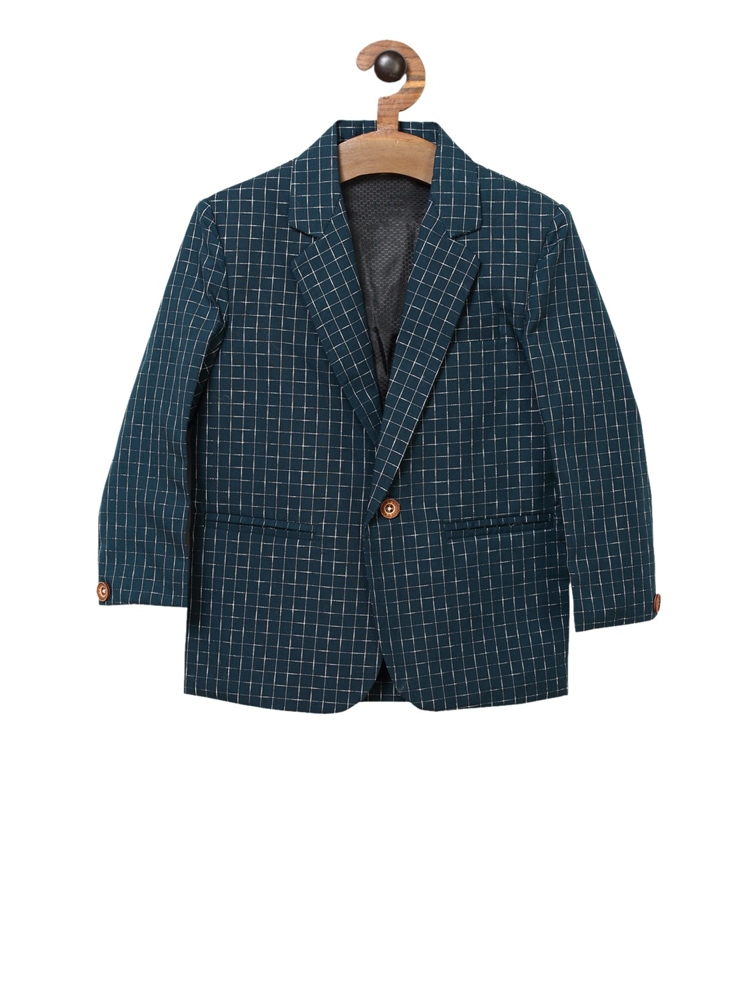 

RIKIDOOS Boys Teal Green & White Checked Single-Breasted Casual Blazer