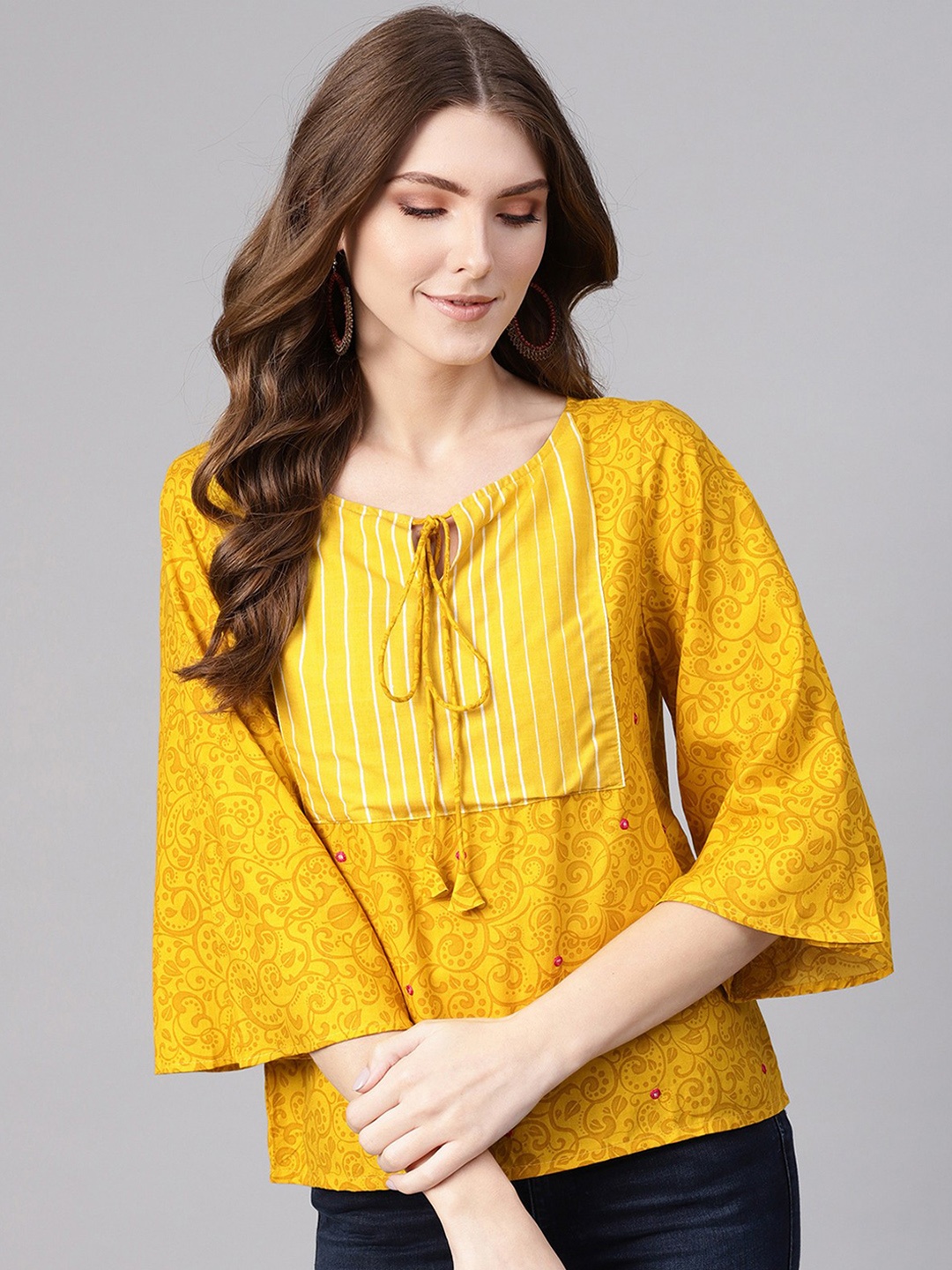 

Pannkh Women Yellow Printed Top