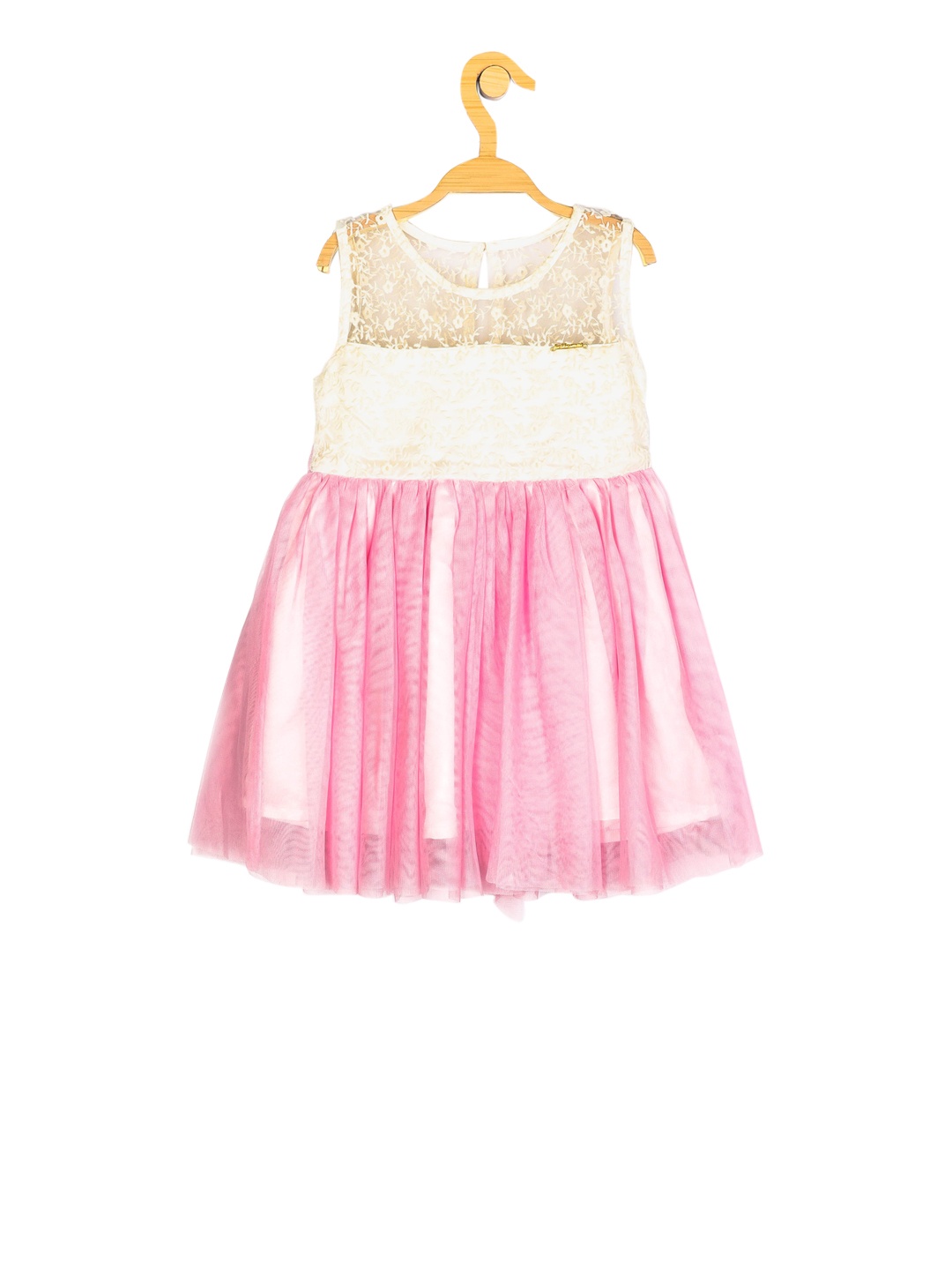 

Peppermint Girls White & Pink Self Design Fit and Flare Dress