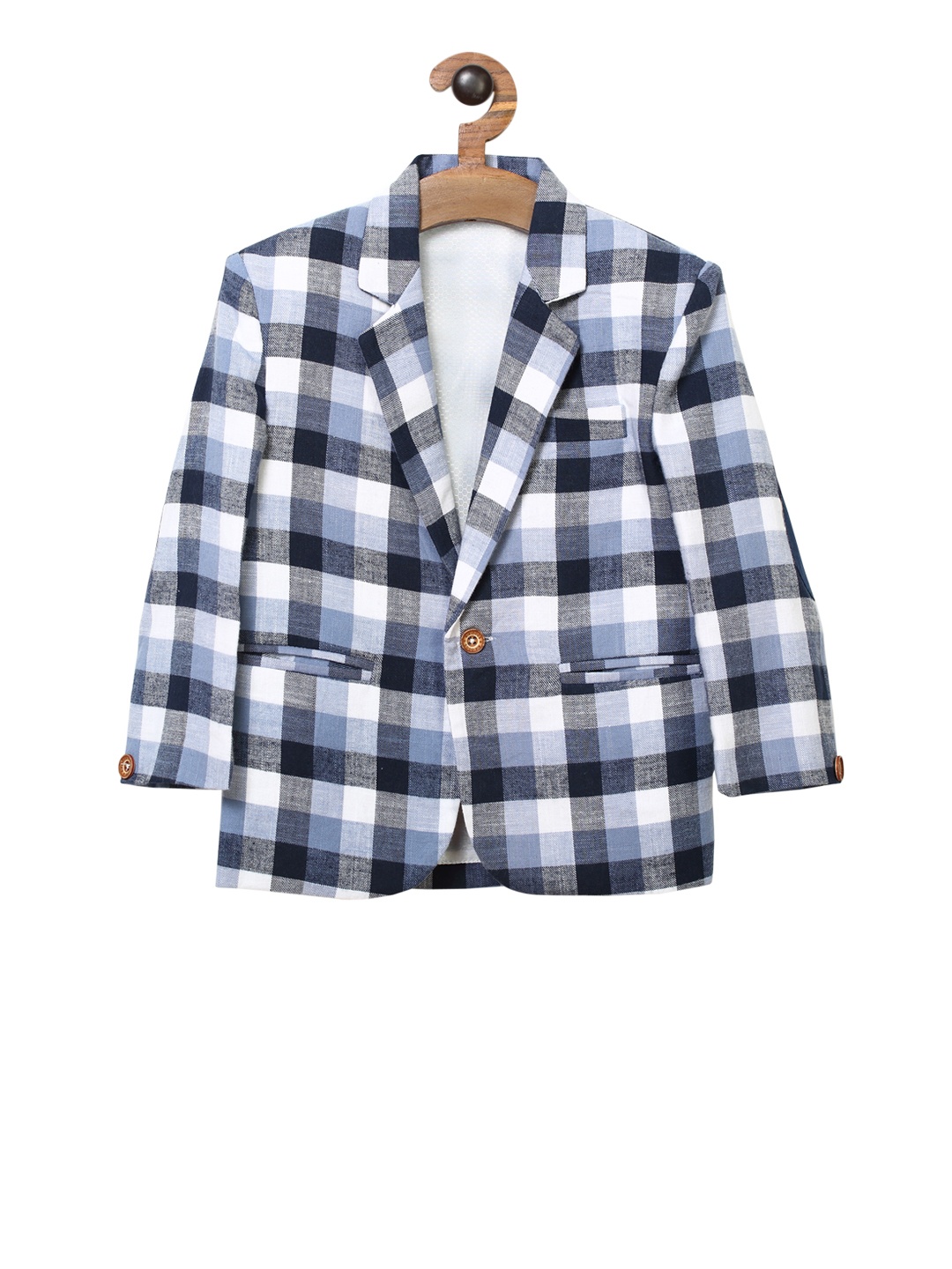 

RIKIDOOS Boys Blue & White Checked Single-Breasted Blazer