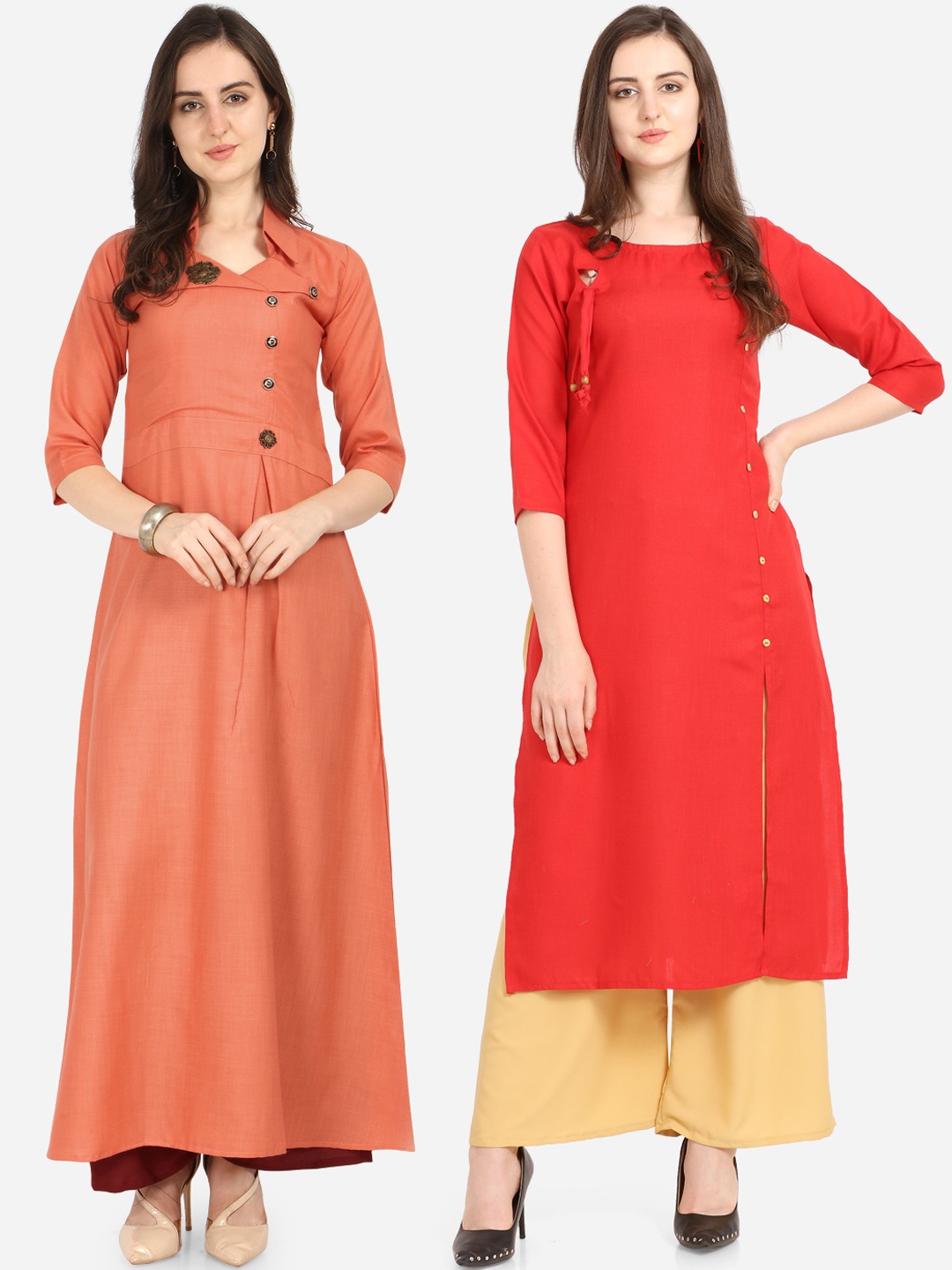 

Silk Bazar Women Pack Of 2 Solid A-Line Kurtas, Red