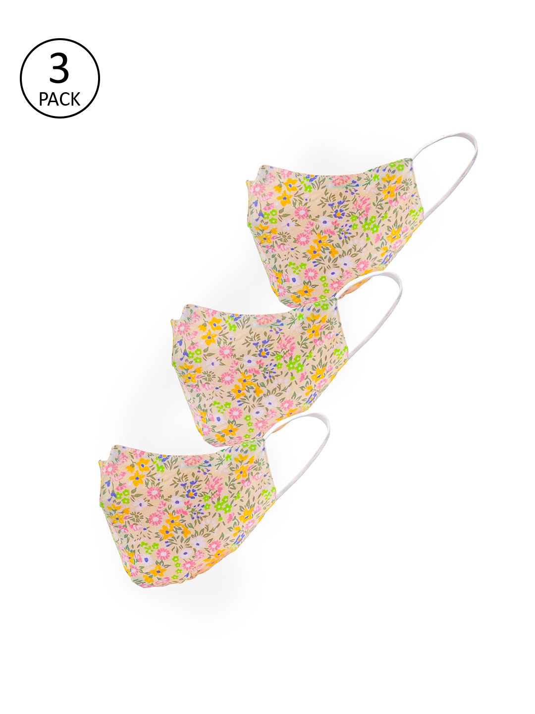 

LEGAL BRIBE Women 3-Pcs Khaki & Yellow Printed 3-Ply Anti-Dust Reusable Masks