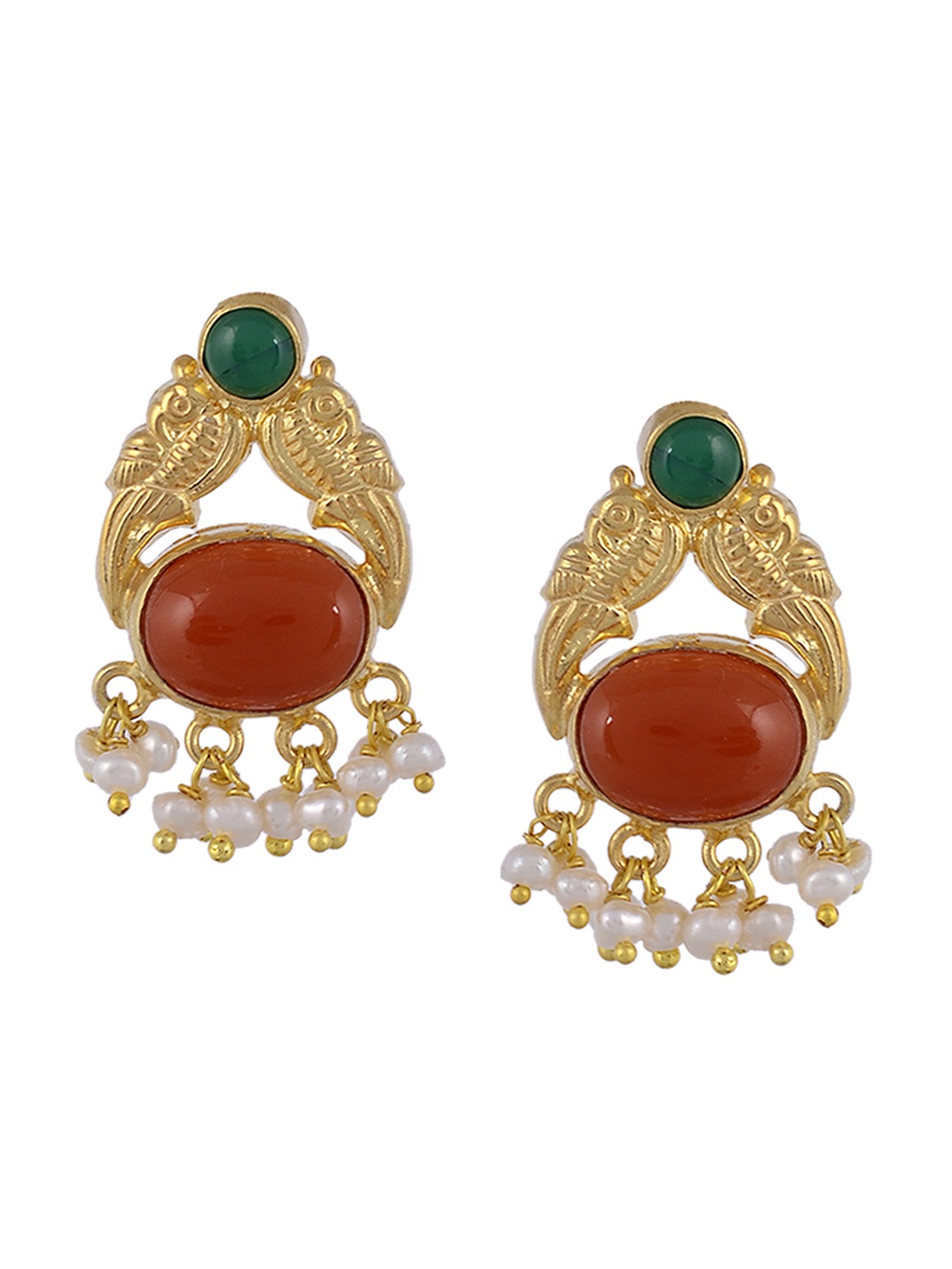 

Silvermerc Designs Gold-Plated & Maroon Contemporary Drop Earrings