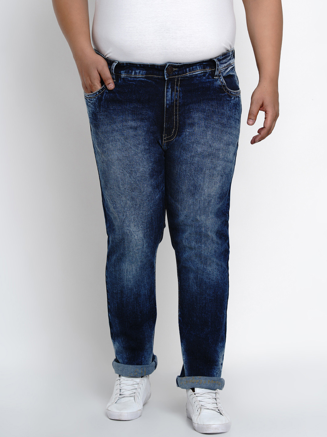 

Plus Size Men Blue Regular Fit Mid-Rise Clean Look Stretchable Jeans