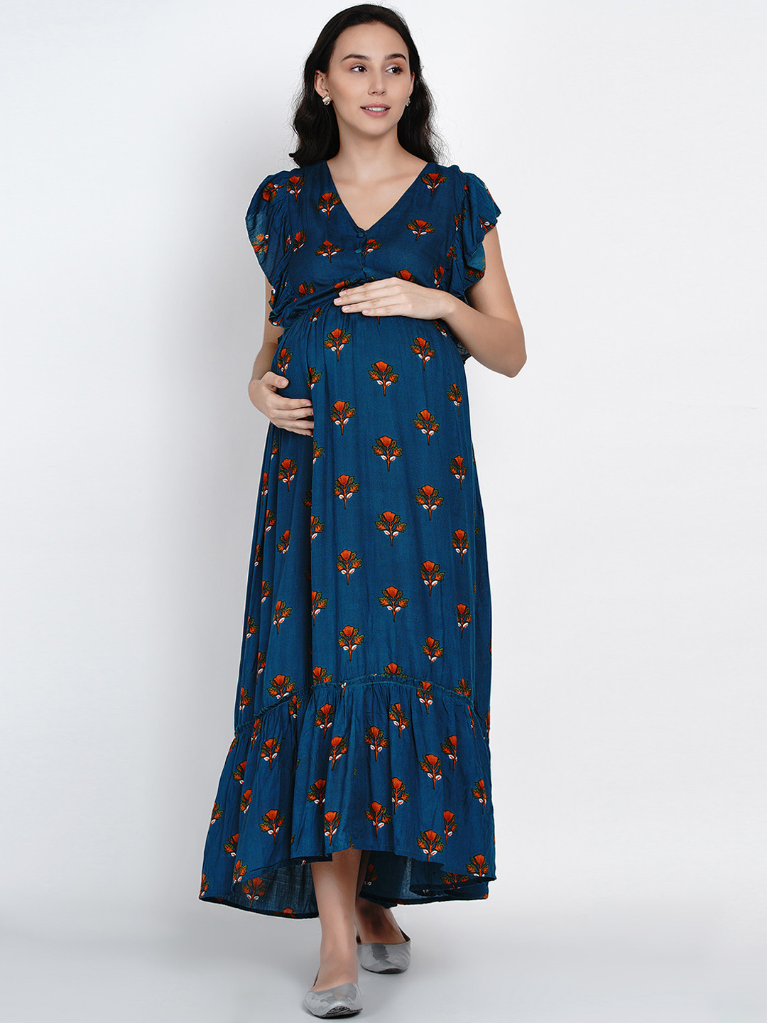 

Mine4Nine Women Blue And Red Printed A-Line Dress