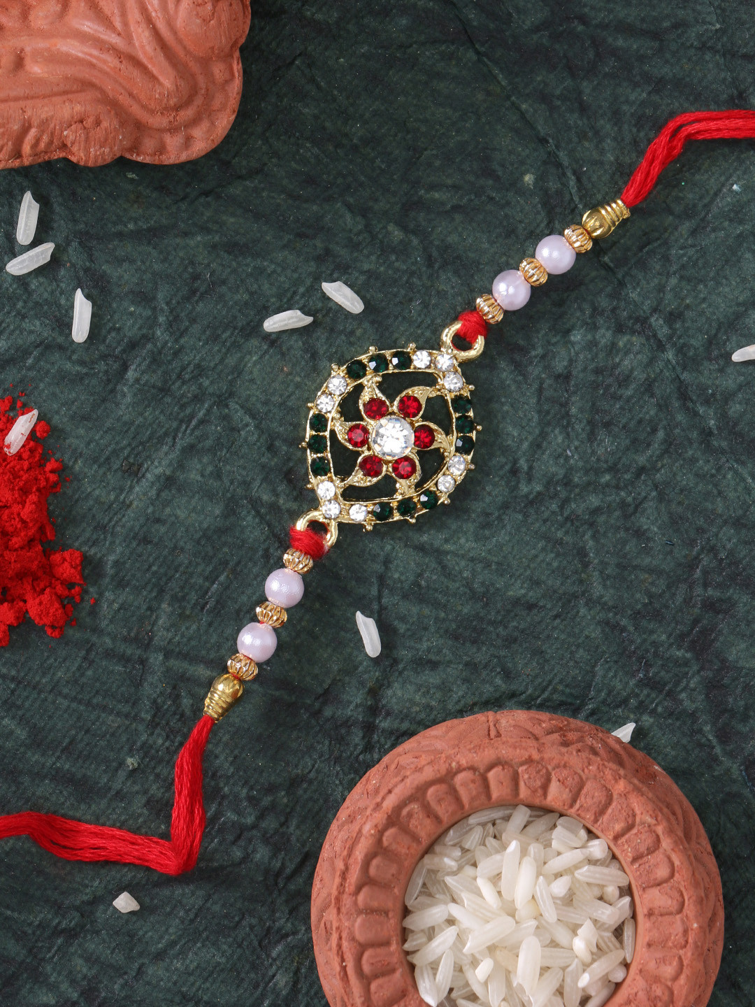 

LIVE EVIL Men Gold-Plated Kundan work Rakhi with Raksha Bandhan Greeting Card, Multi