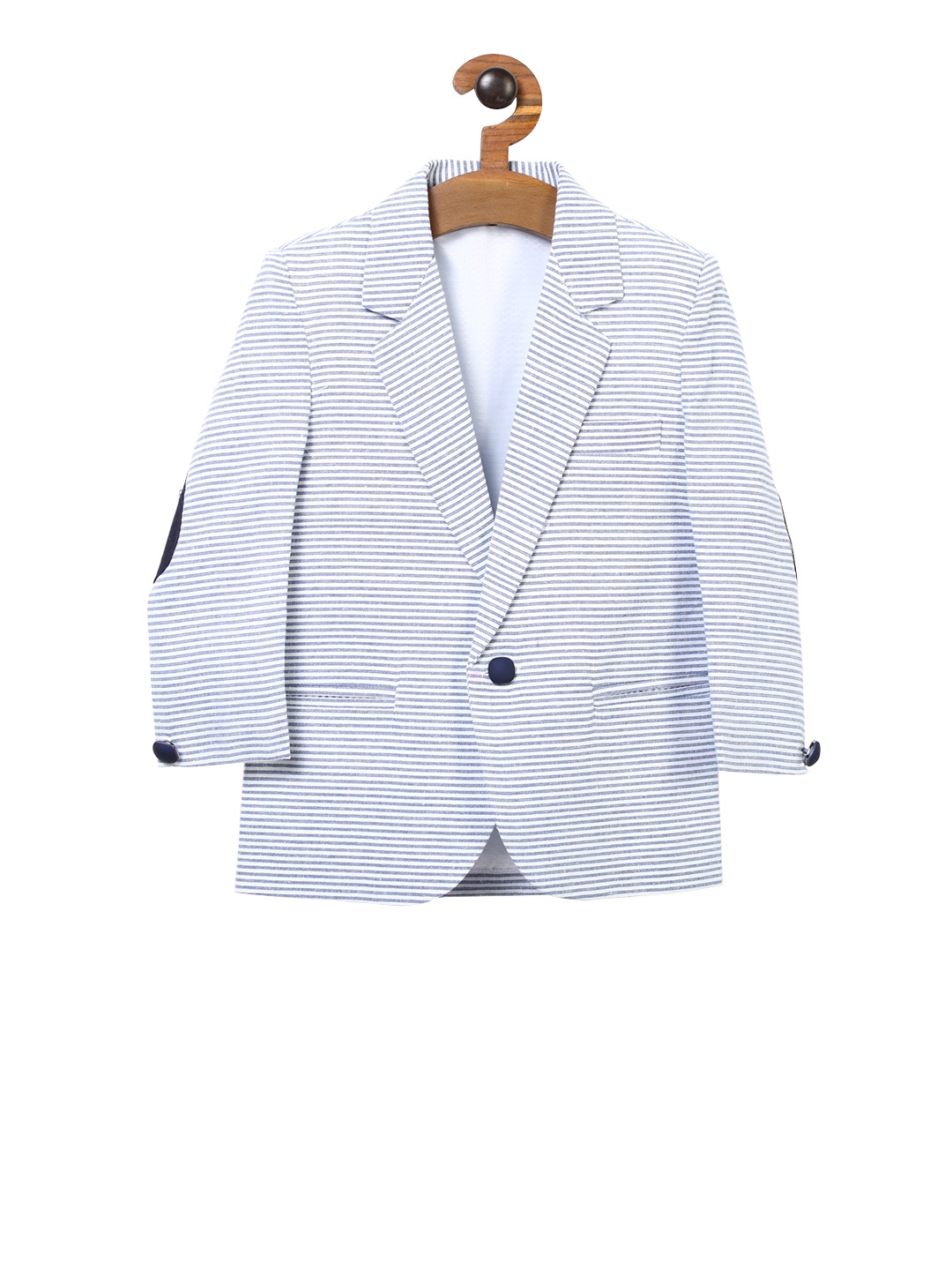 

RIKIDOOS Boys White & Blue Striped Single-Breasted Blazer