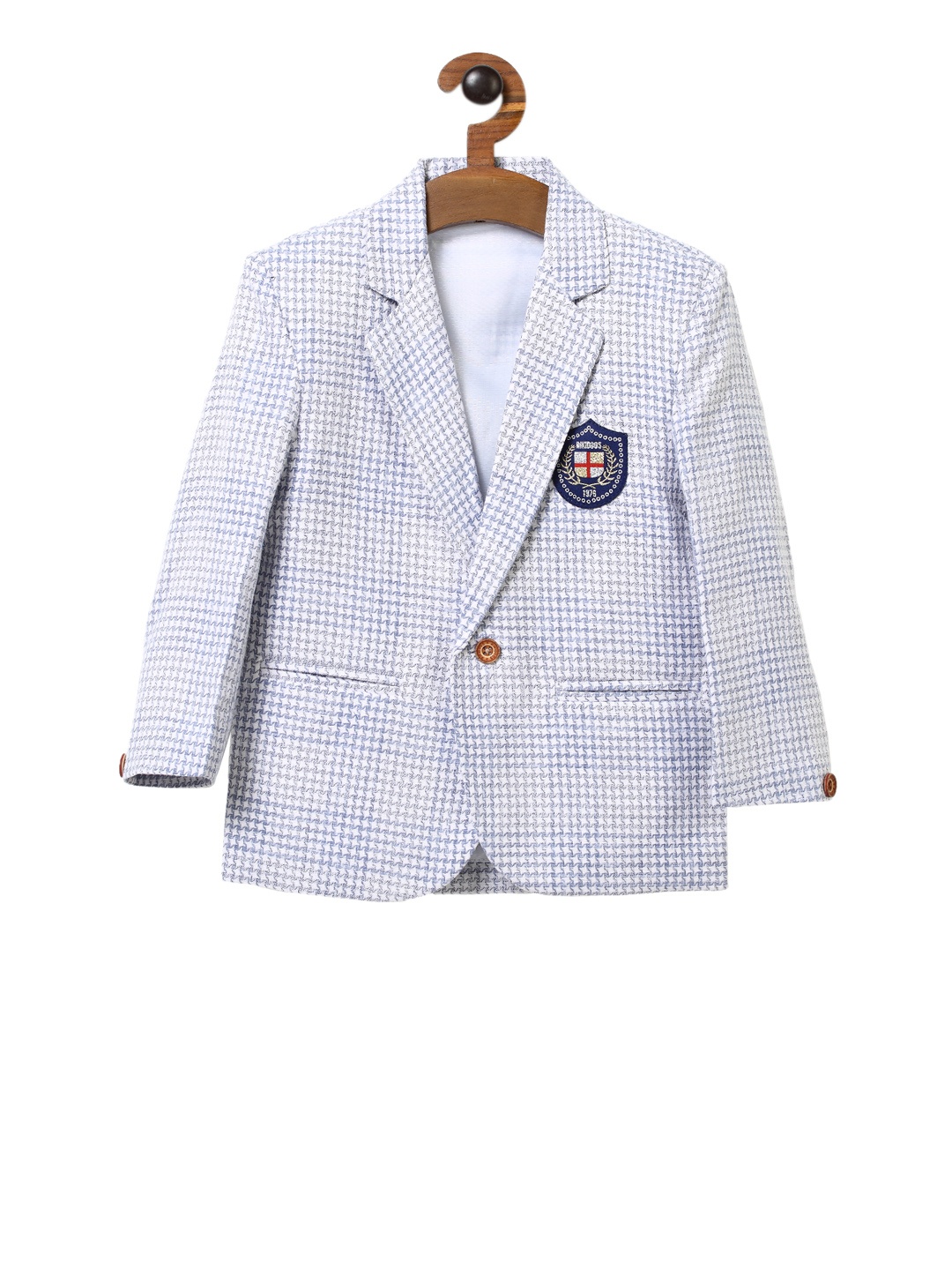 

RIKIDOOS Boys Blue & White Self Design Single-Breasted Casual Blazer