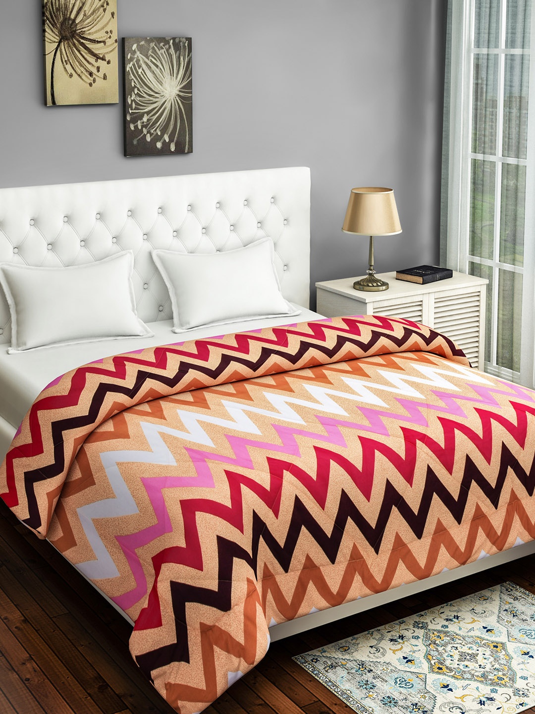 

SWAYAM Brown & Pink Geometric AC Room 150 GSM Double Bed Comforter