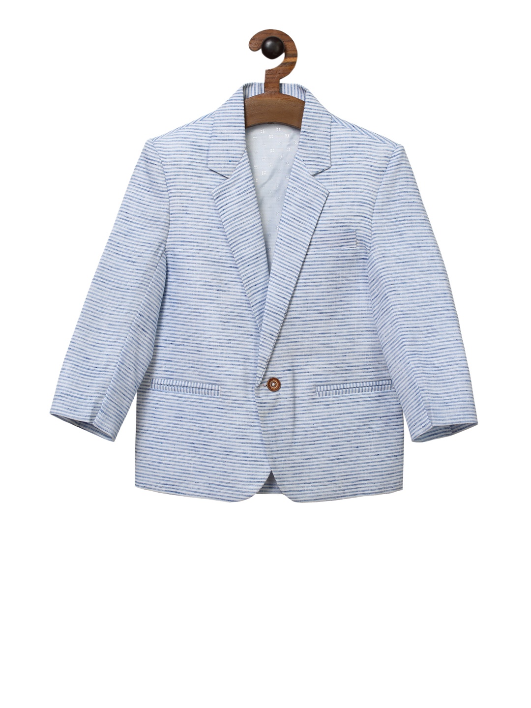 

RIKIDOOS Boys Blue & White Striped Single-Breasted Casual Blazer
