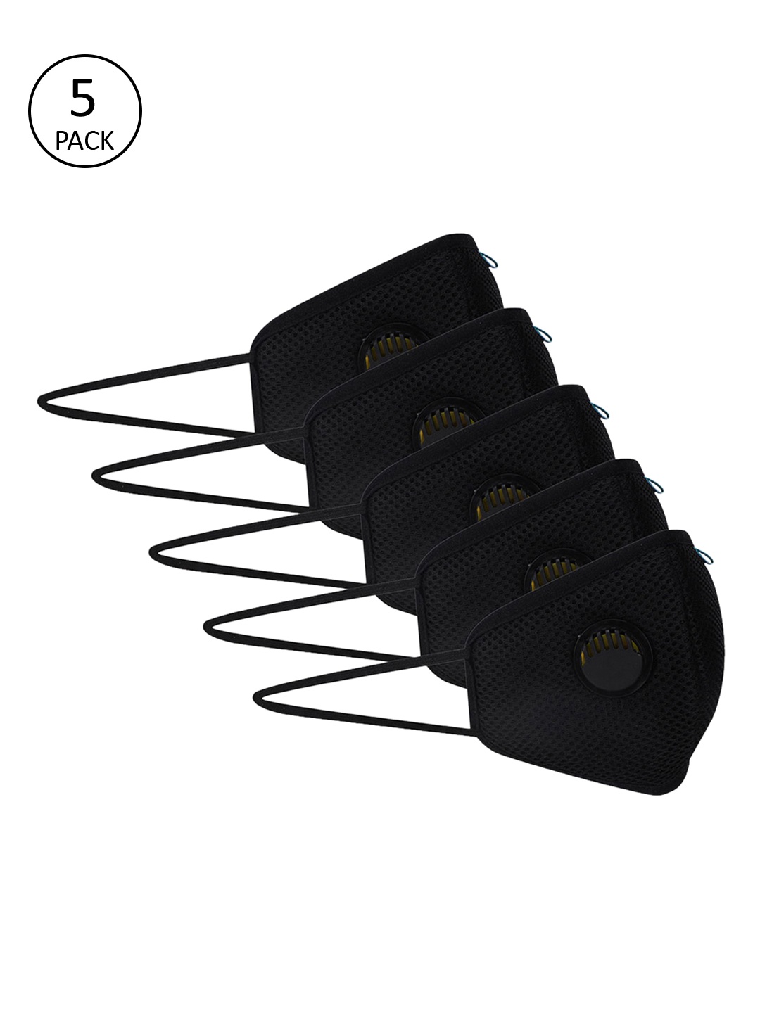 

Fresh Filter Unisex 5 Pcs 6 Ply Reusable Anti-Bacterial Valved Cloth Masks, Black