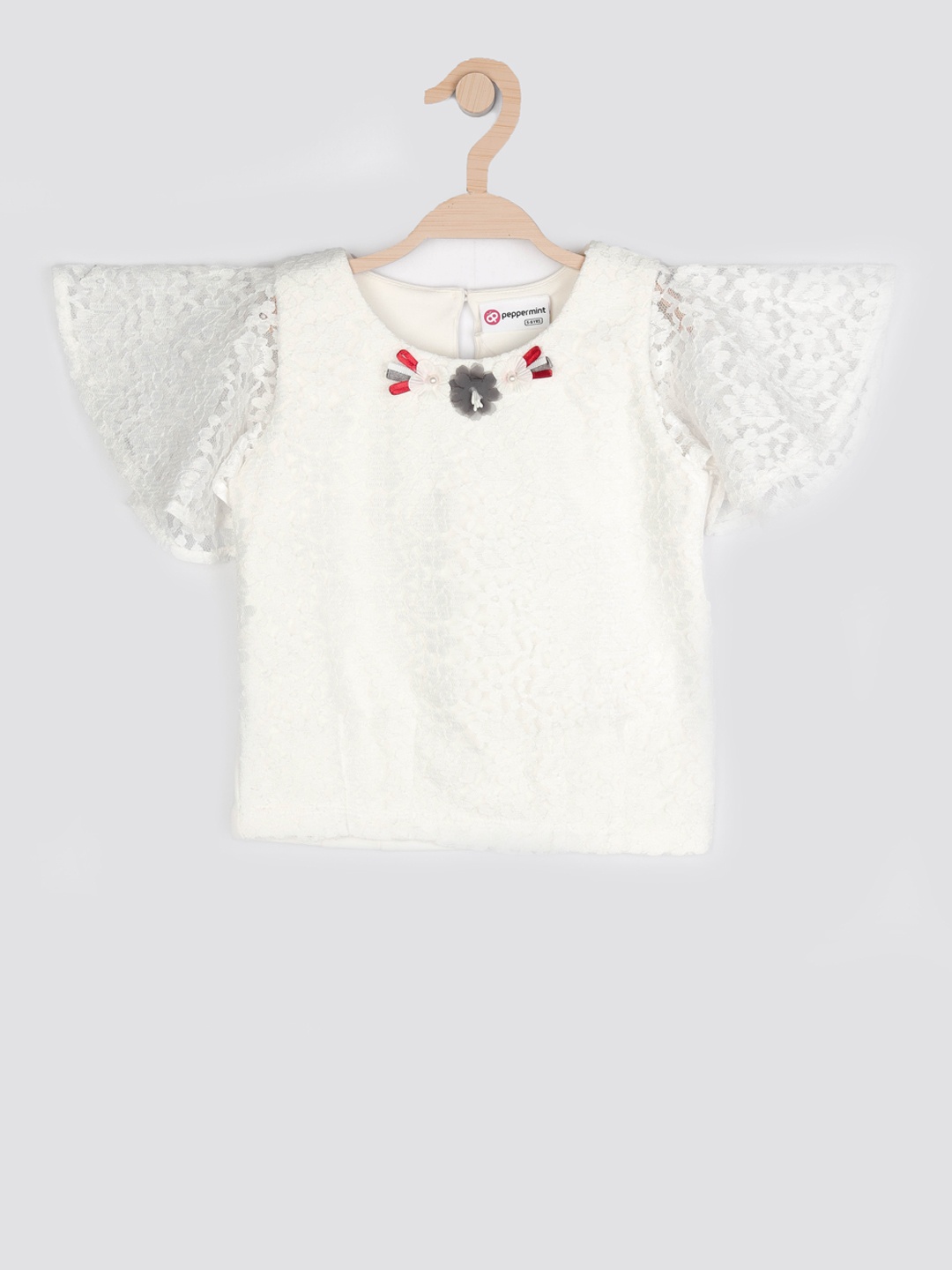 

Peppermint Girls White Lace Flared Sleeves Top