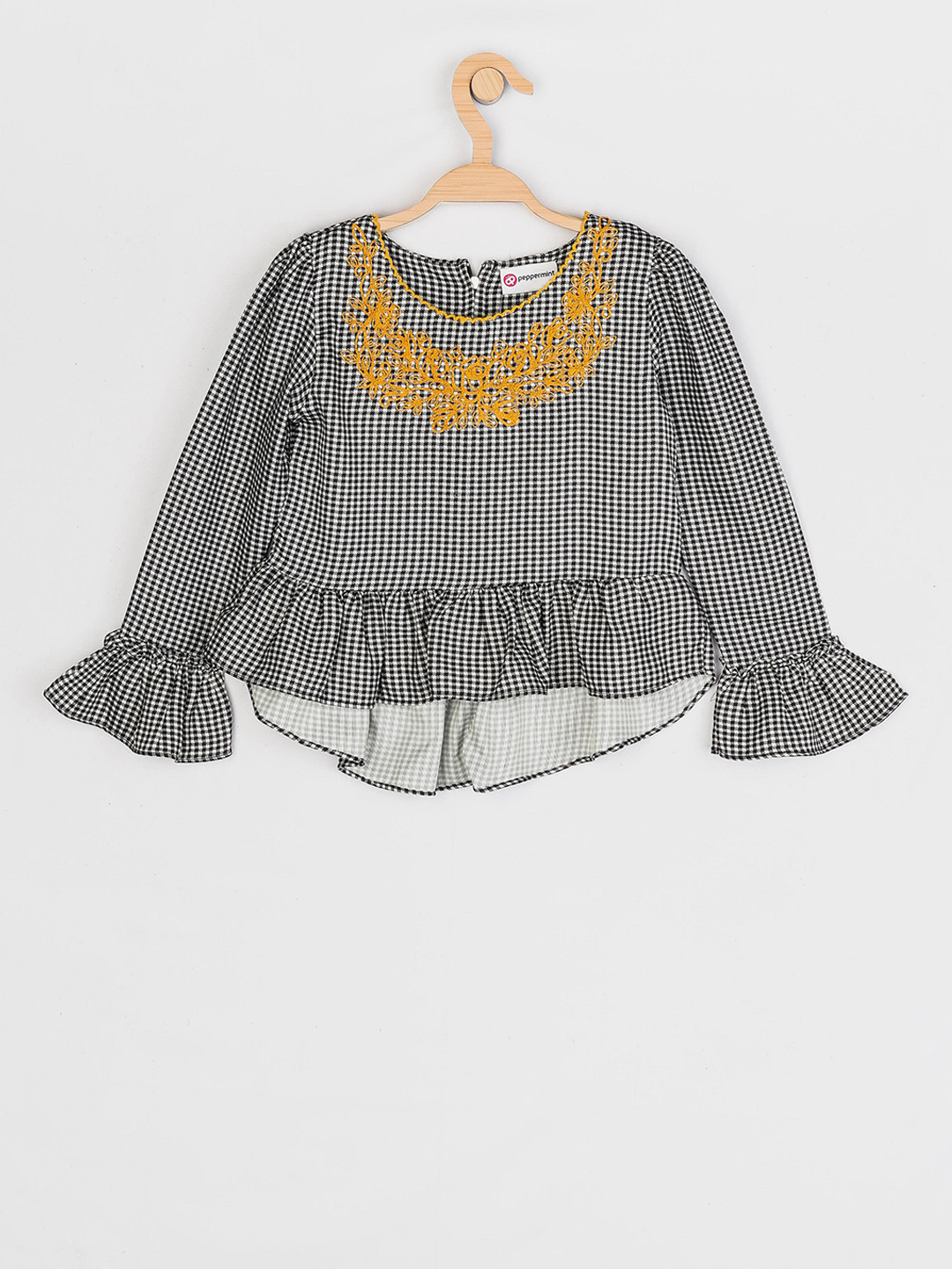 

Peppermint Girls Black & White Embroidered Peplum Top
