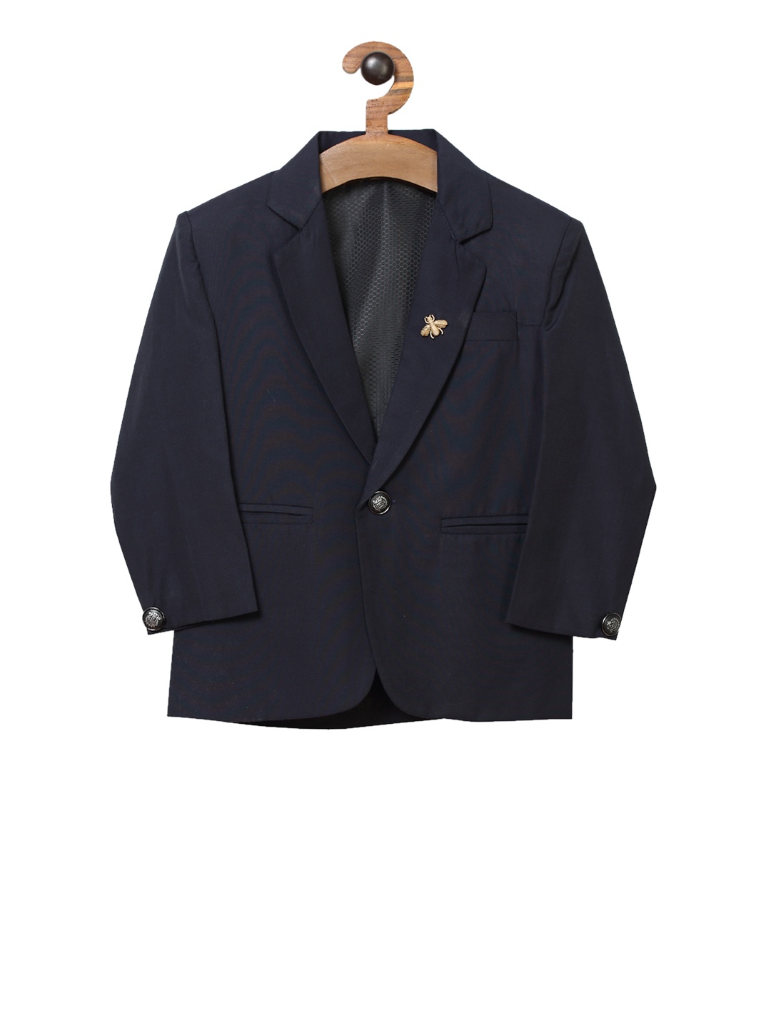 

RIKIDOOS Boys Navy Blue Solid Single-Breasted Blazer
