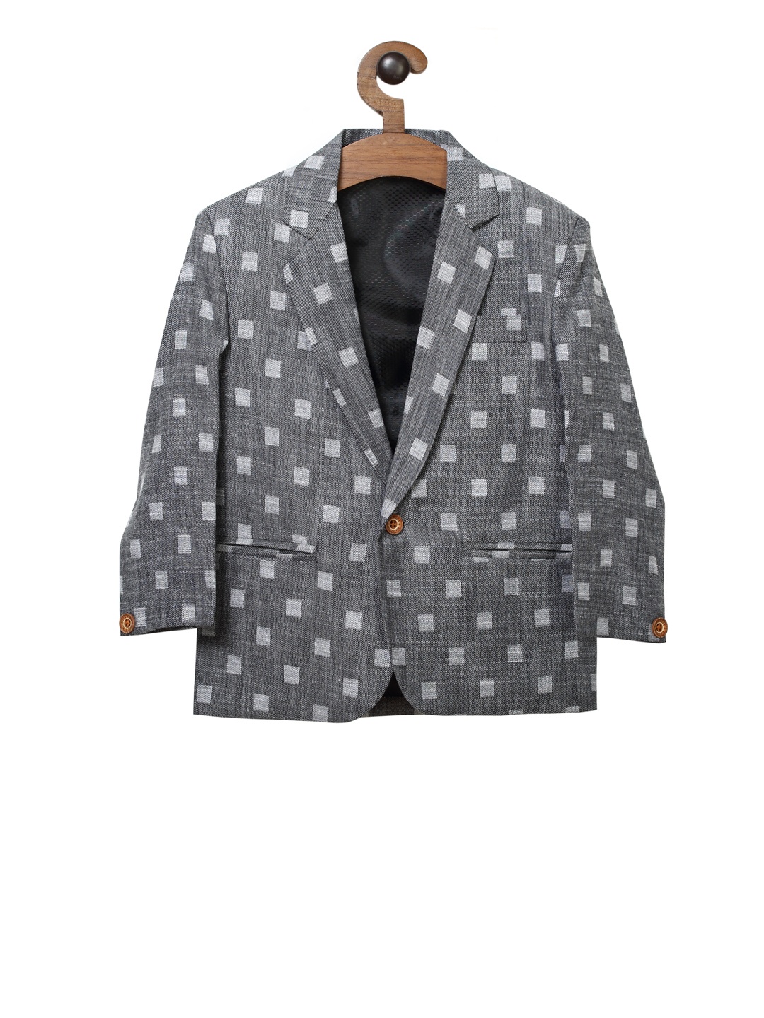

RIKIDOOS Boys Grey & White Woven Design Single-Breasted Casual Blazer