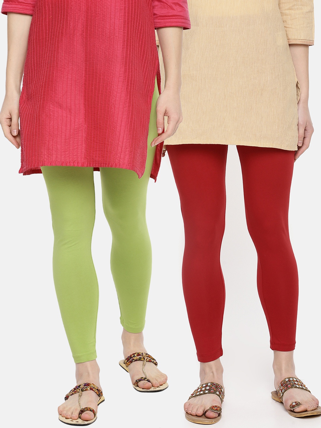 

Dollar Missy Women Pack Of 2 Solid Ankle-Length Leggings, Red
