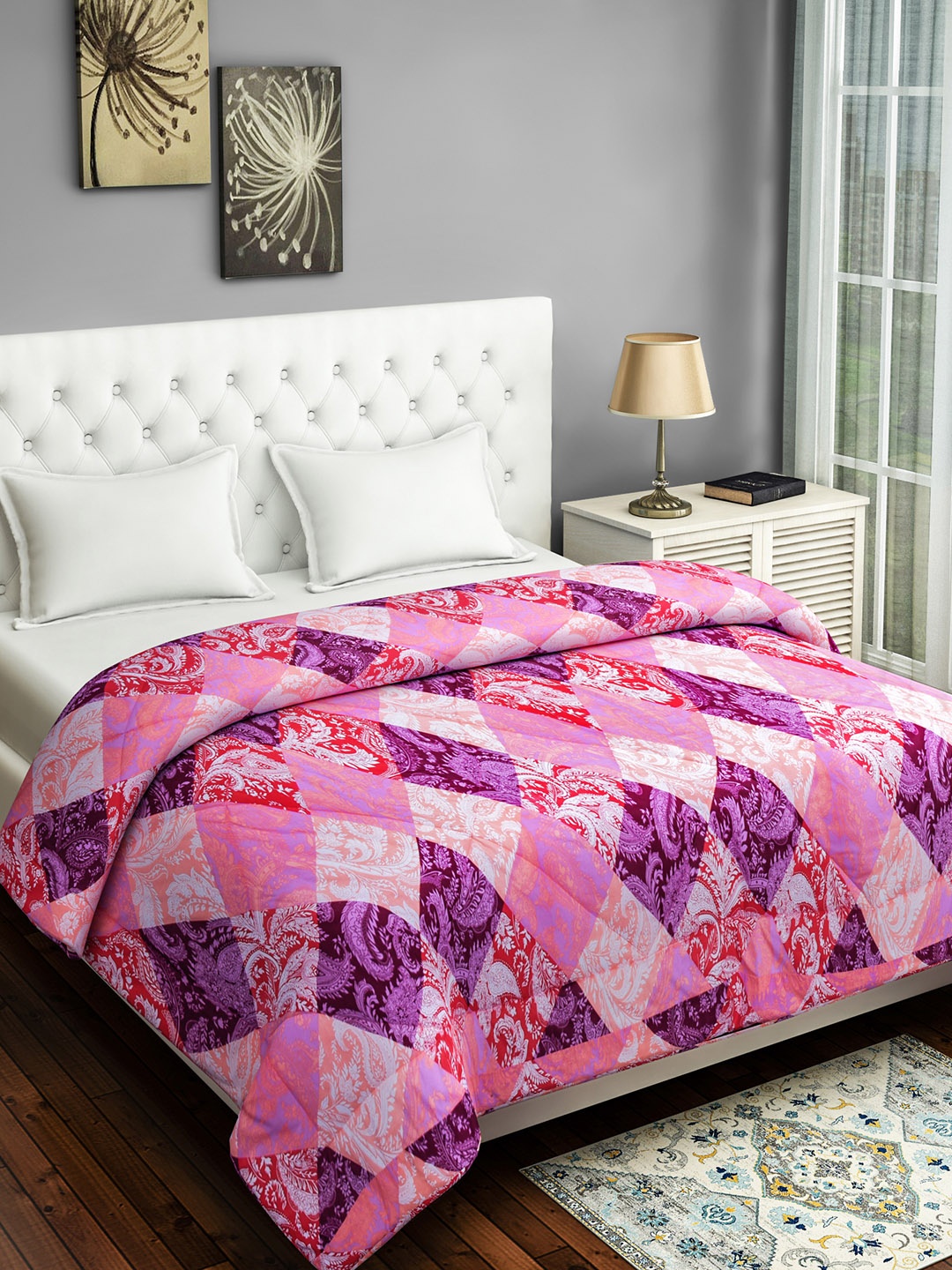 

SWAYAM Pink & Pink Floral AC Room 150 GSM Double Bed Comforter