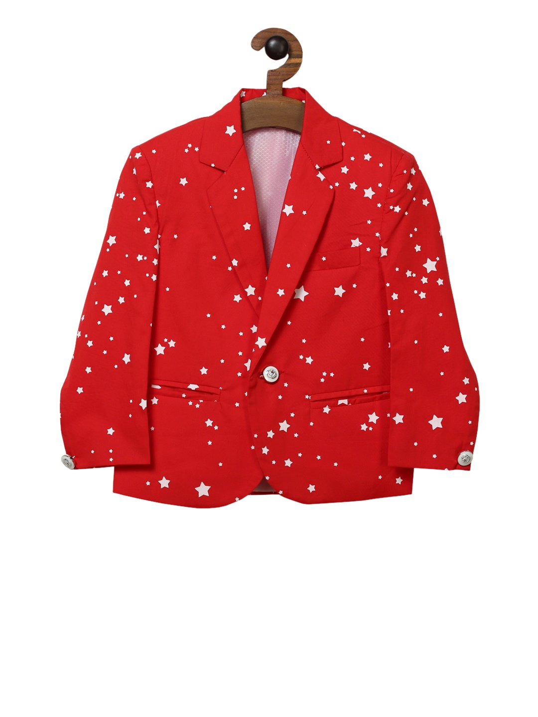 

RIKIDOOS Boys Red & White Printed Single-Breasted Blazer