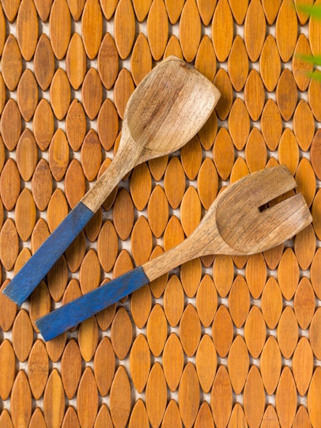 

ExclusiveLane Set of 2 The Ocean Pack Hand-Painted Mango Wooden Spatula Set, Brown