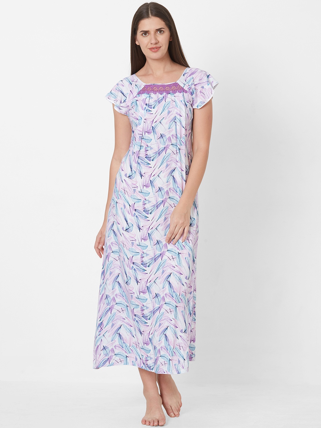 

Sweet Dreams Lavender & Blue Printed Nightdress