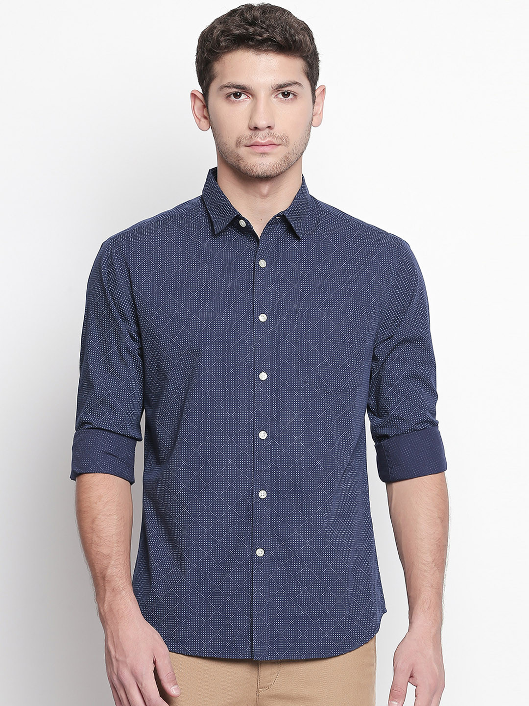 

Spiritus by pantaloons Men Navy Blue Regular Fit Printed Casual Shirt