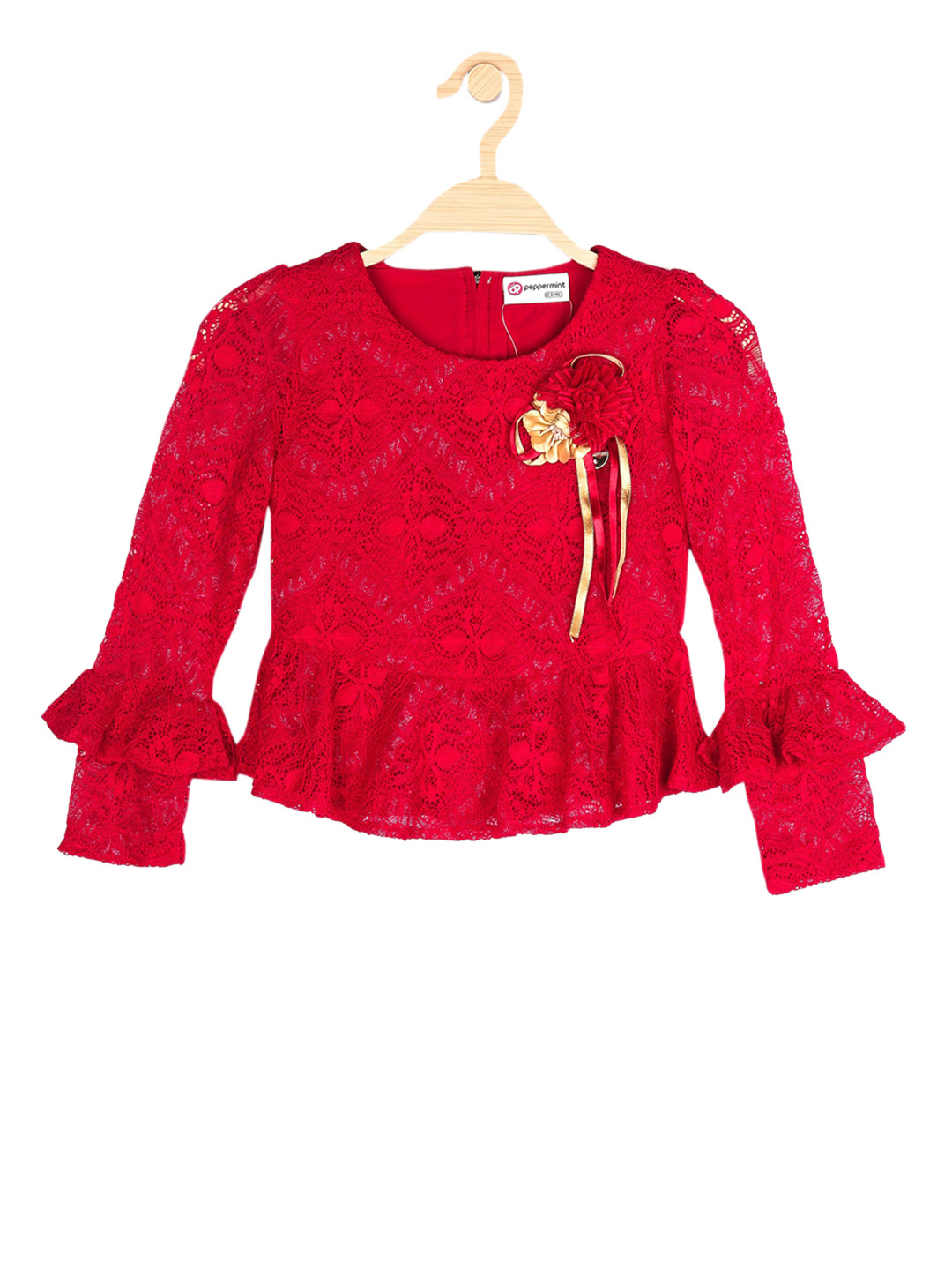 

Peppermint Girls Red Lace Peplum Top