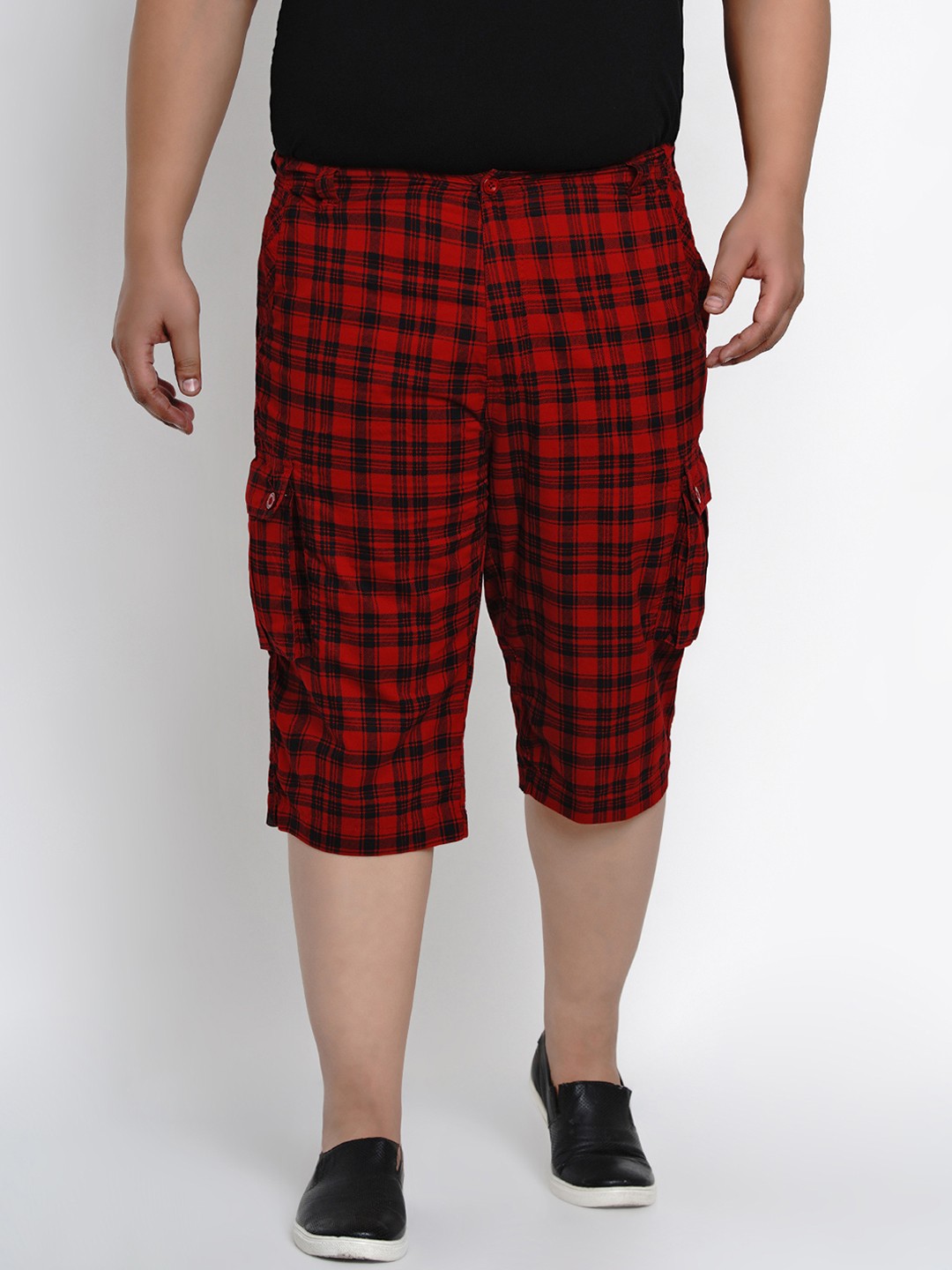 

John Pride Men Red Checked Regular Fit Cargo Shorts