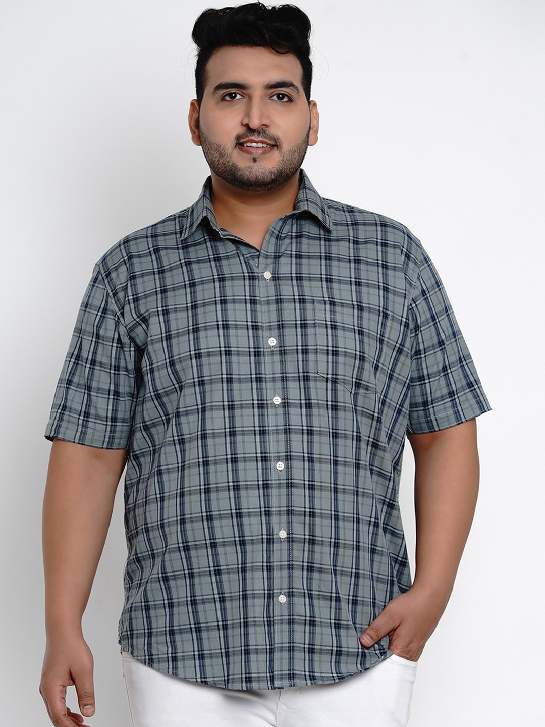 

John Pride Men Grey Comfort Regular Fit Checked Casual Shirt