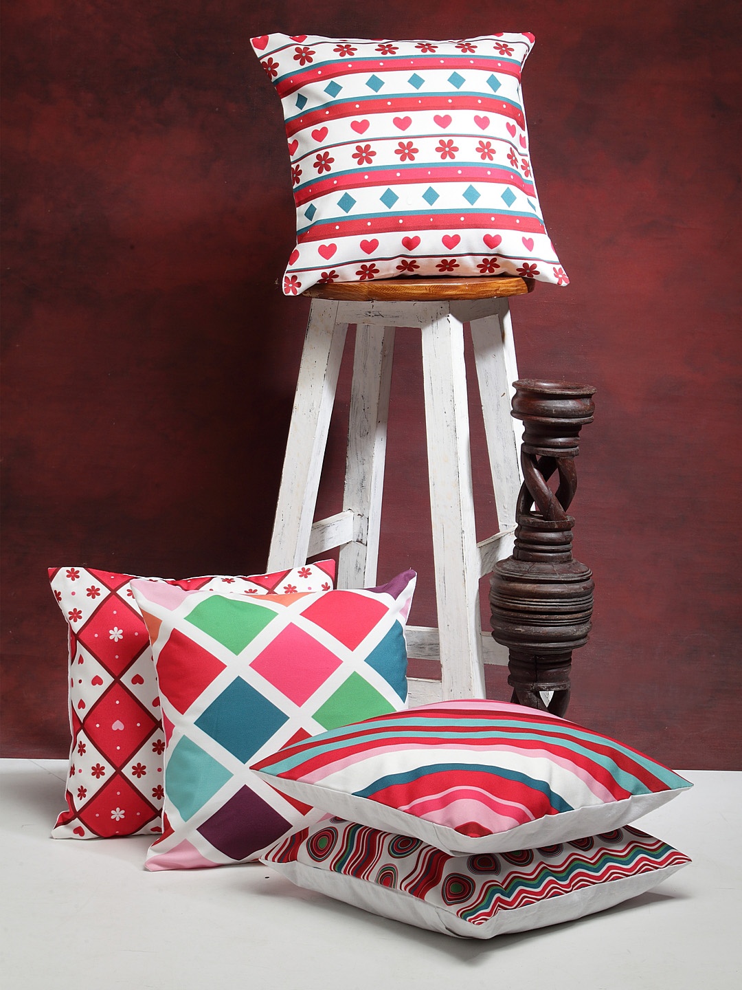 

Alina decor Multicoloured Set of 5 Geometric Square Cushion Covers, Multi