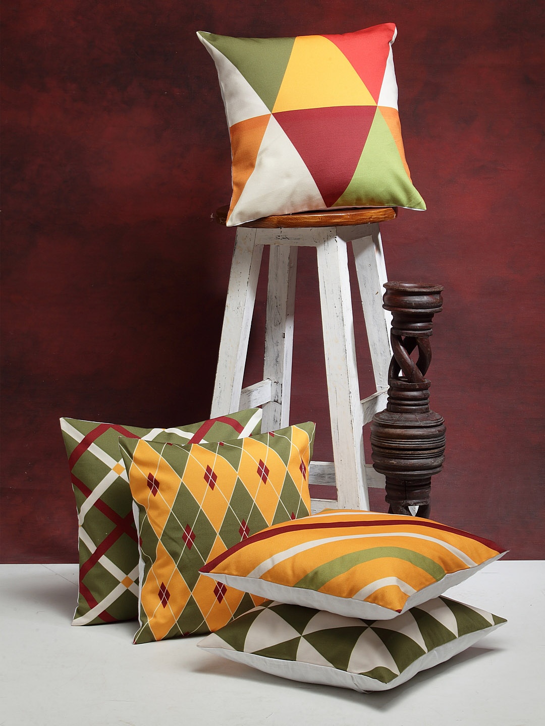 Alina decor Multicoloured Set of 5 Geometric Square Cushion Covers, Multi