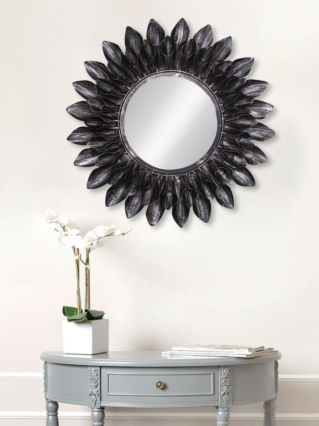 

eCraftIndia Black Metal Decorative Handcarved Wall Mirror