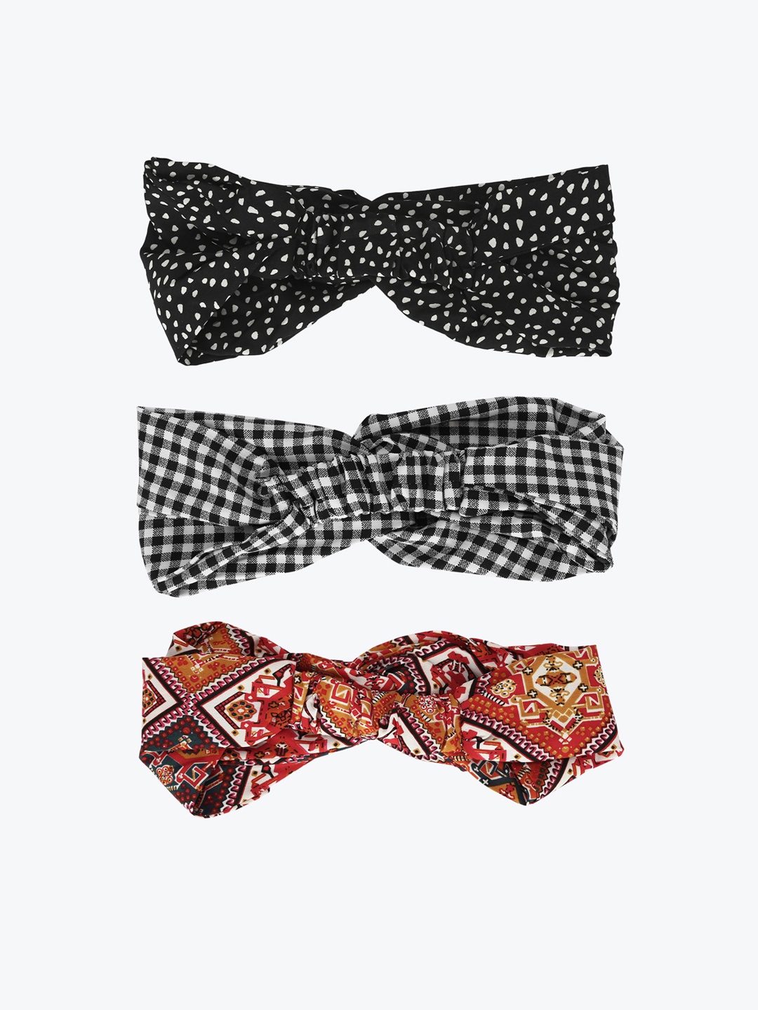 

Aditi Wasan Women Pack Of 3 Printed Knot Design Headbands, Black