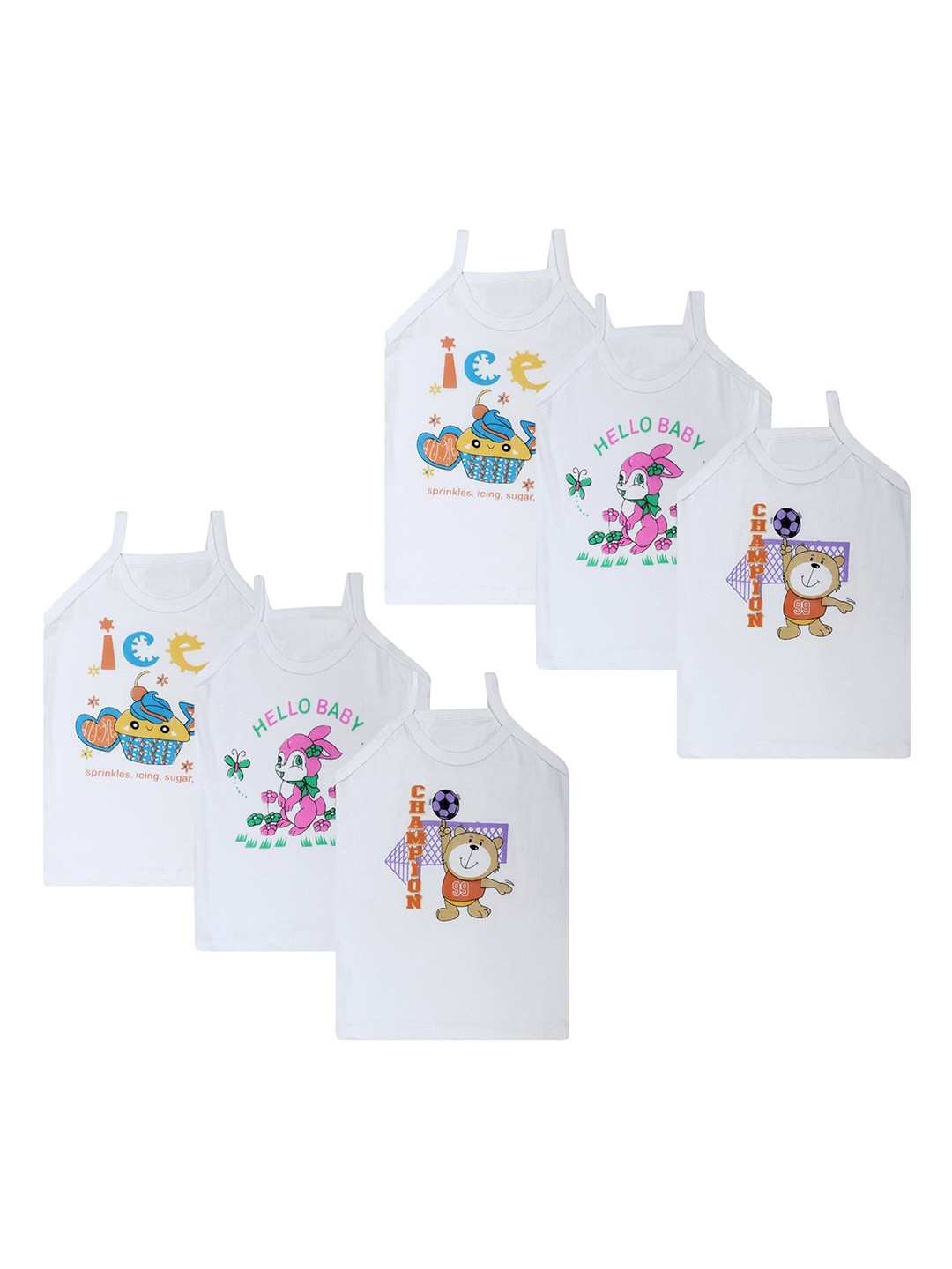 

Superminis Infant Girls Pack Of 6 White Printed Innerwear Vests 50049-SMCOGVWH