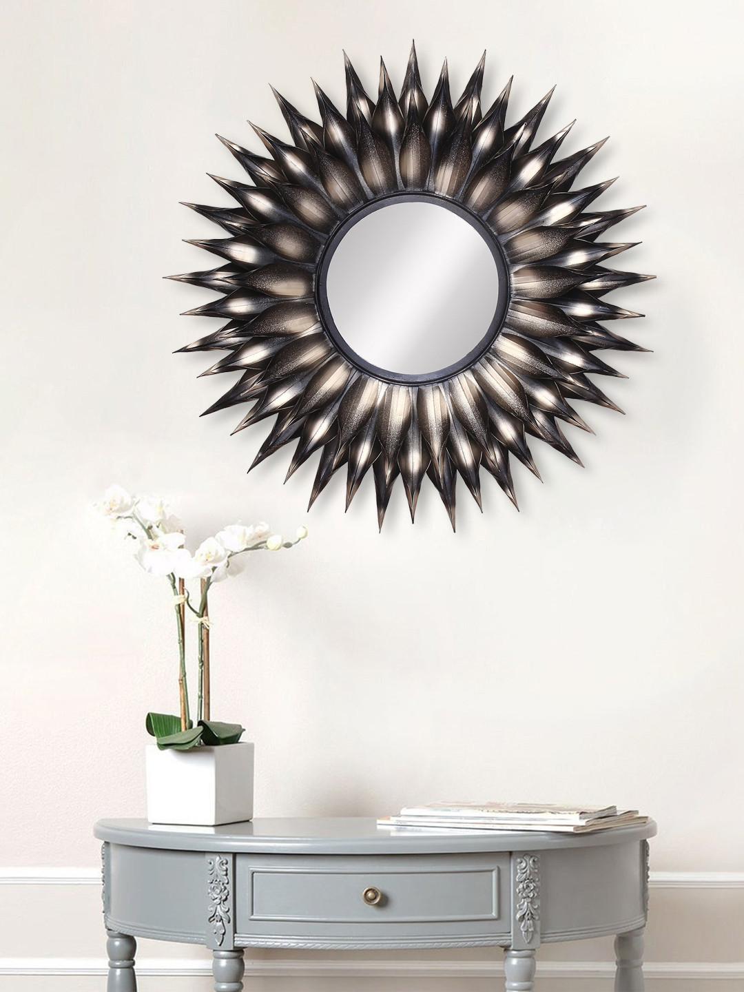 

eCraftIndia Black & Brown Metal Decorative Handcarved Wall Mirror