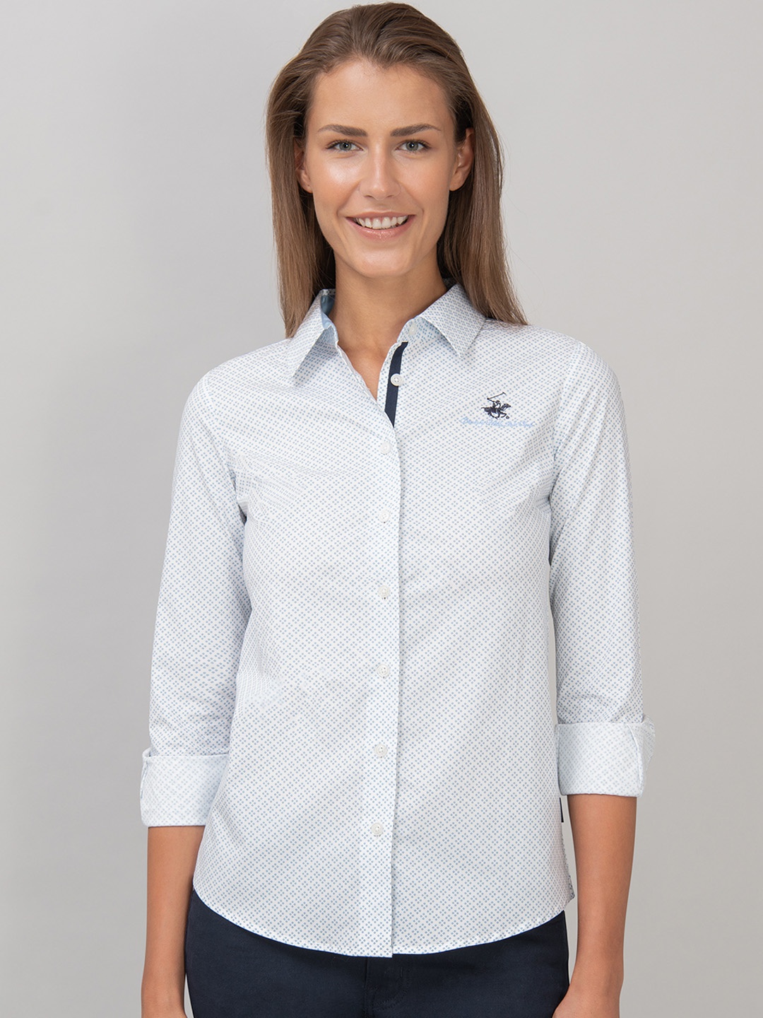 

Beverly Hills Polo Club Women Blue Regular Fit Printed Casual Shirt