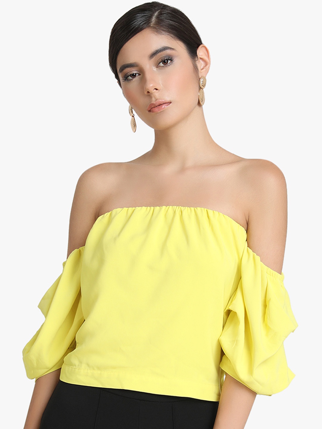 

Kazo Women Yellow Solid Bardot Top