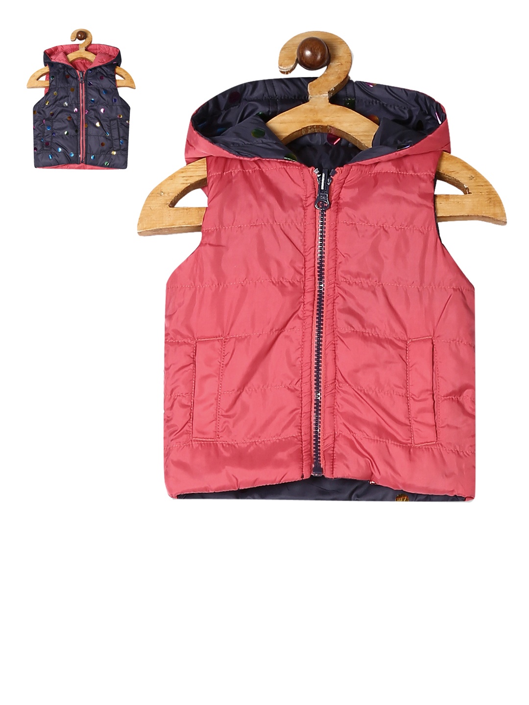 

Donuts Infant Girls Pink & Navy Blue Printed Reversible Padded Jacket