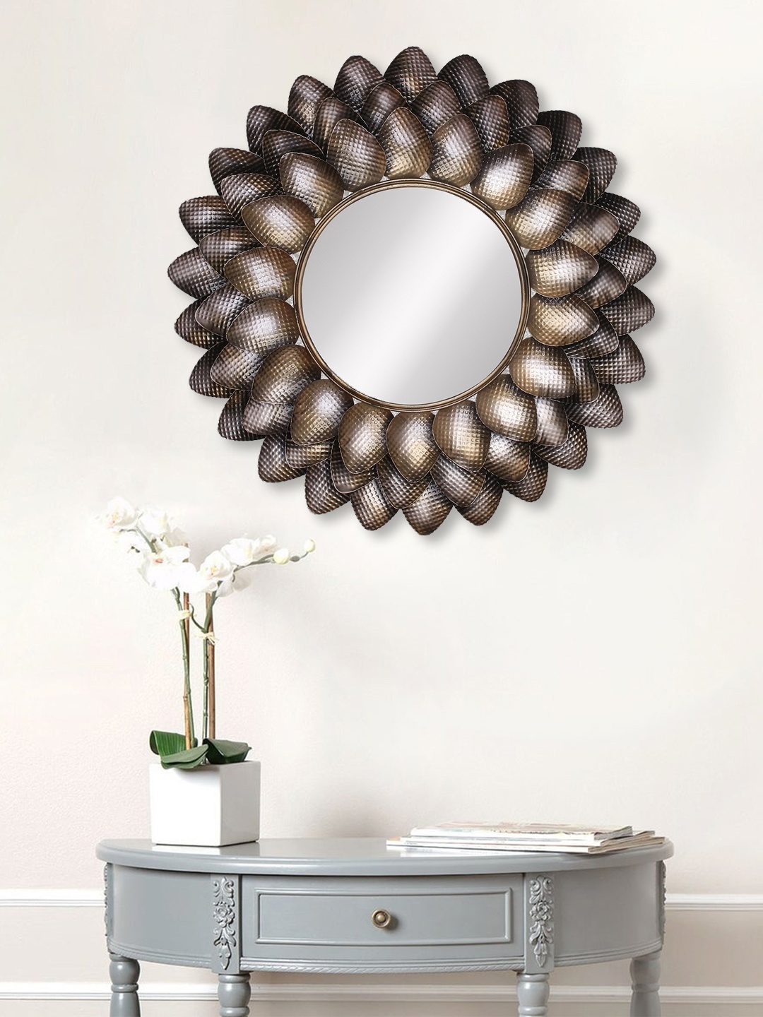 

eCraftIndia Black & Brown Metal Decorative Handcarved Wall Mirror