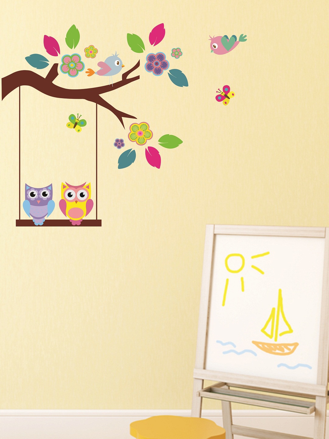 

WALLSTICK Brown & Green Colourful Birds Large Vinyl Wall Sticker, Multi