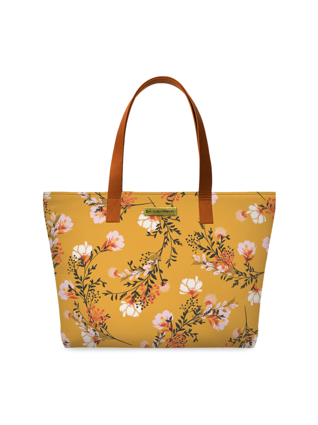 

DailyObjects Mustard Yellow & White Floral Print Tote Bag