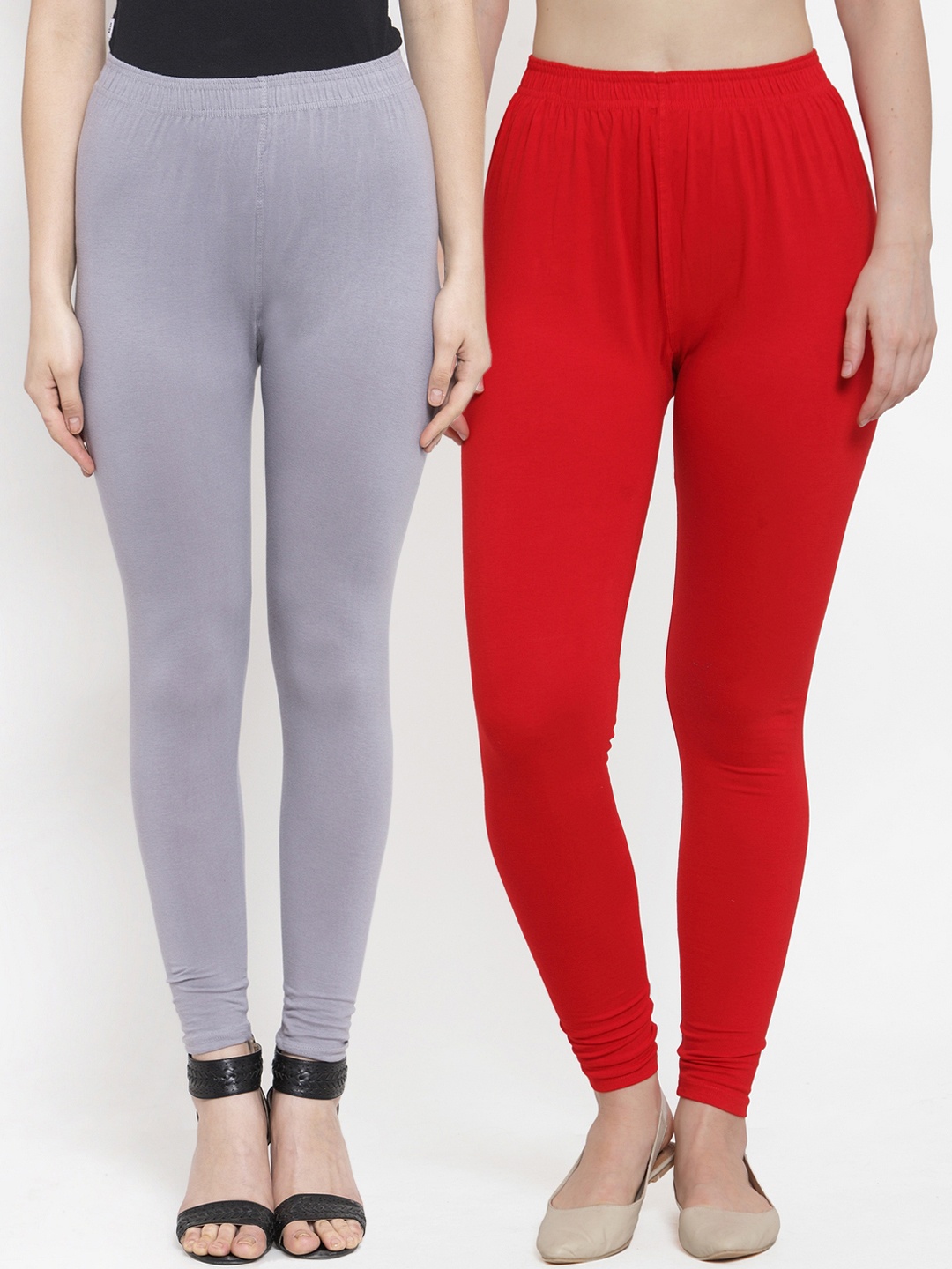 

TAG 7 Women Pack of 2 Solid Ankle-Length Leggings, Red