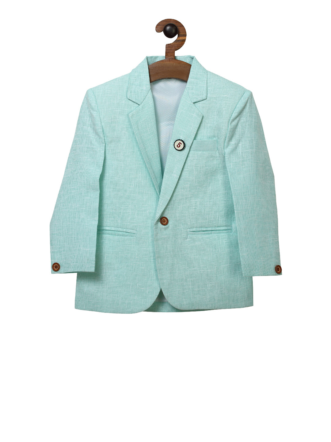 

RIKIDOOS Boys Mint Green & White Self Design Single-Breasted Casual Blazer, Teal