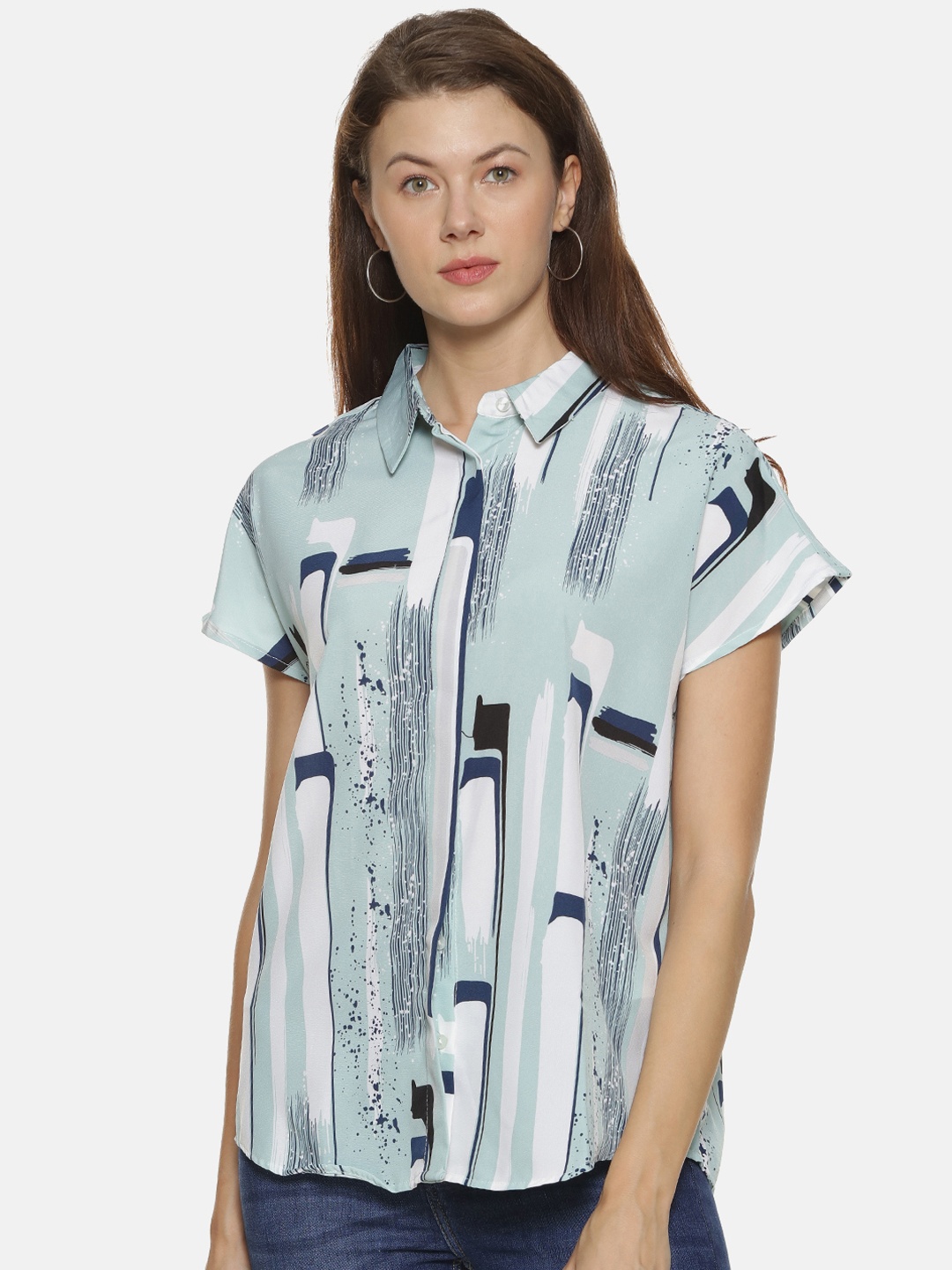 

Campus Sutra Women Sea Green & Navy Blue Printed Casual Shirt