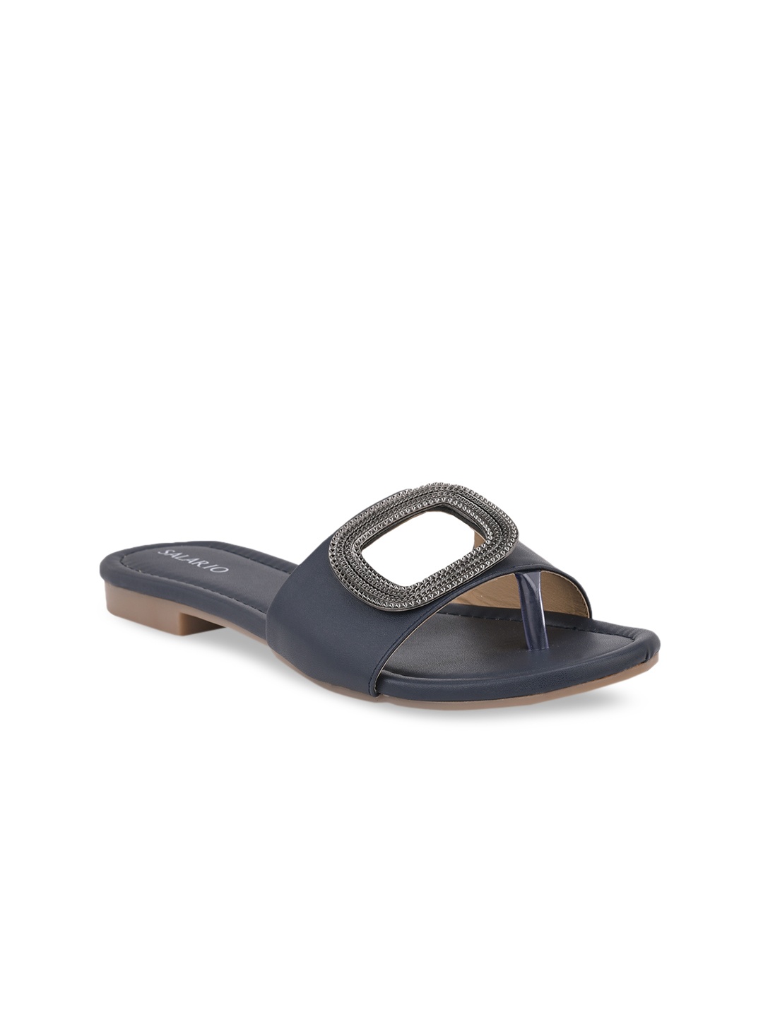 SALARIO Women Navy Blue Solid PU Open Toe Flats