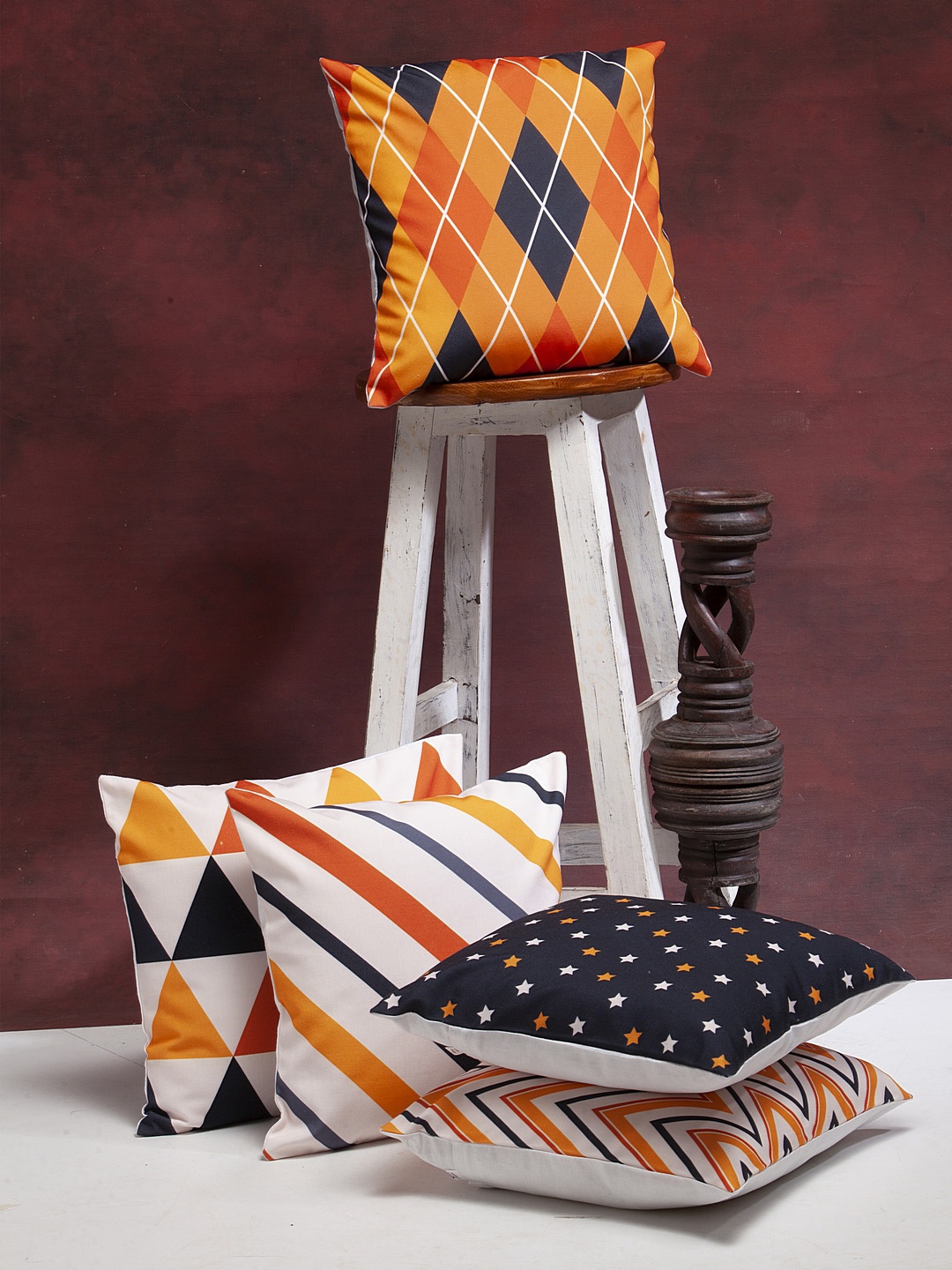 

Alina decor Yellow & Black Set of 5 Striped Square Cushion Covers