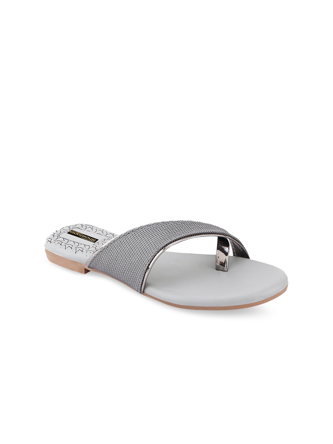 

Shoetopia Women Grey & Black Textured Open Toe Flats