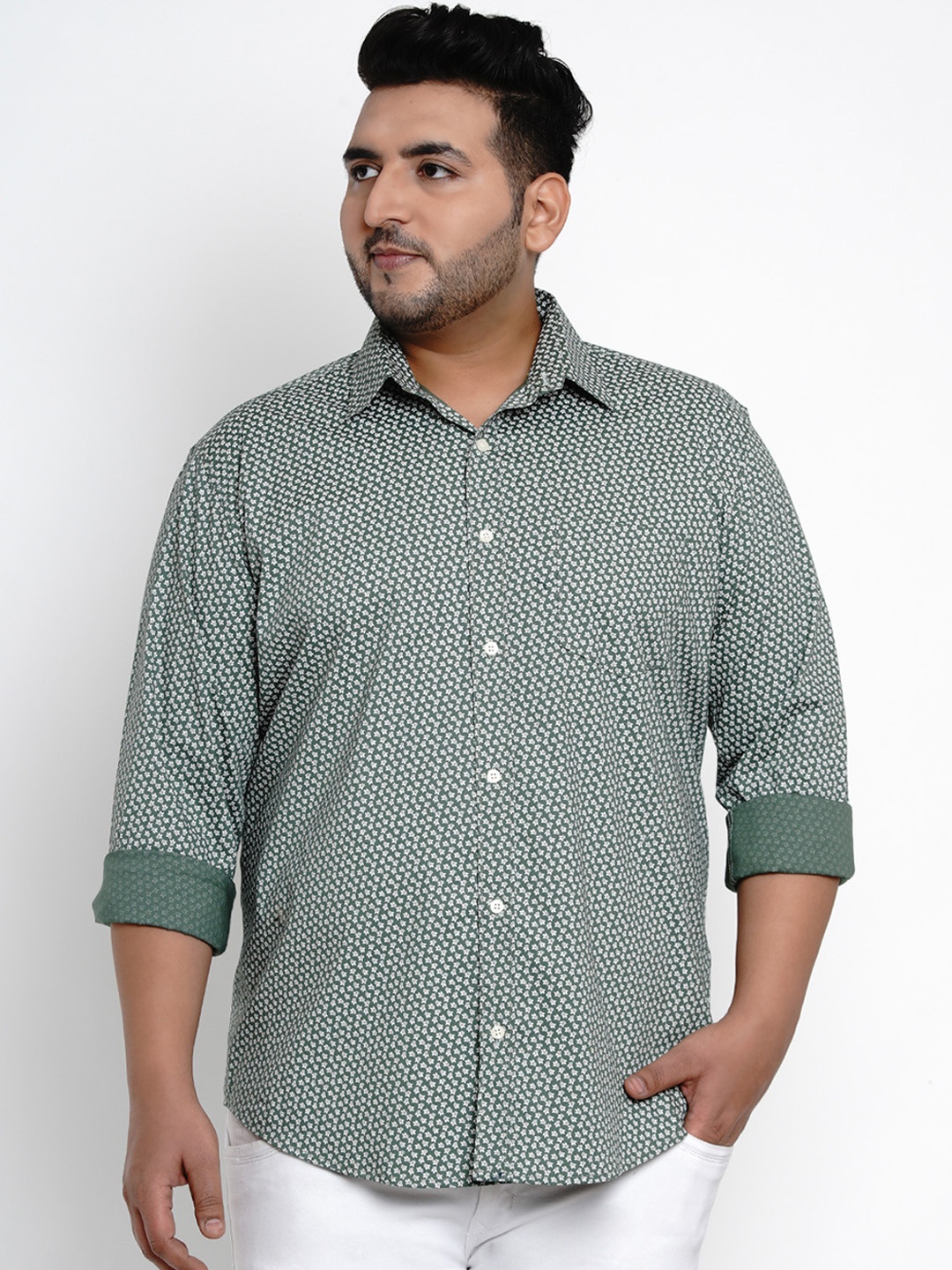 

John Pride Men Green Comfort Regular Fit Printed Casual Shirt
