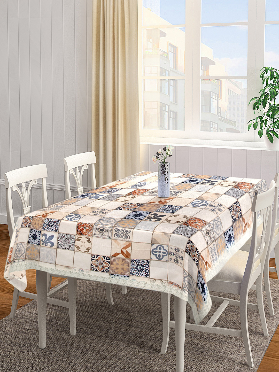 

Clasiko Blue & Orange Printed 6 Seater PVC Table Cover