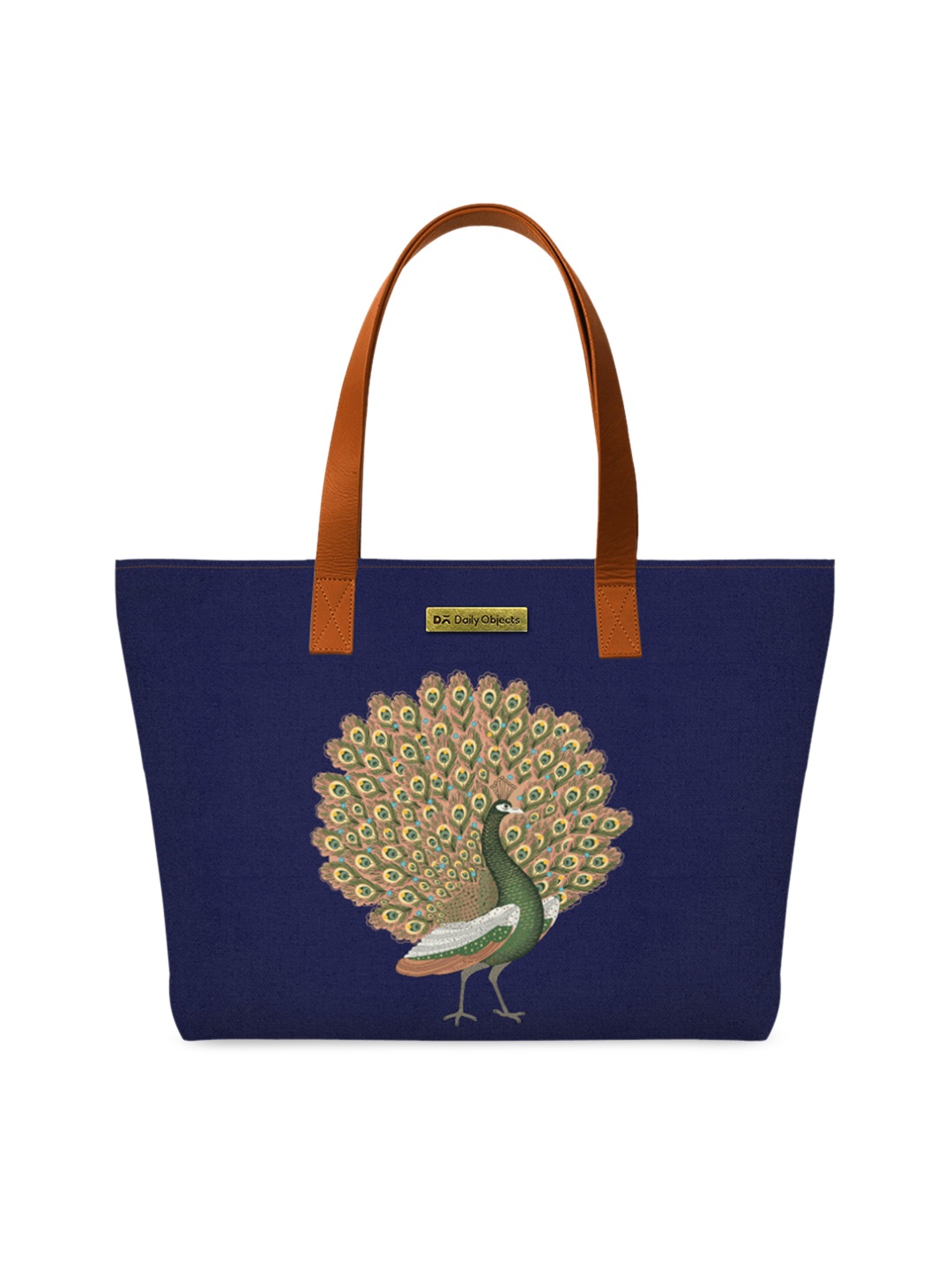 

DailyObjects Navy Blue & Green Peacock Print Tote Bag
