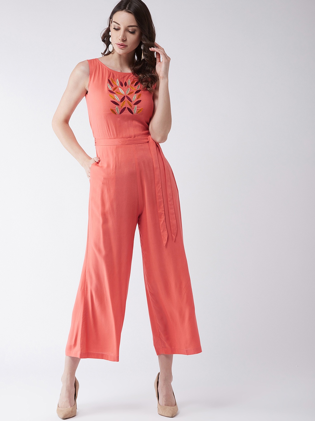 

Pannkh Women Coral Solid Culotte Jumpsuit
